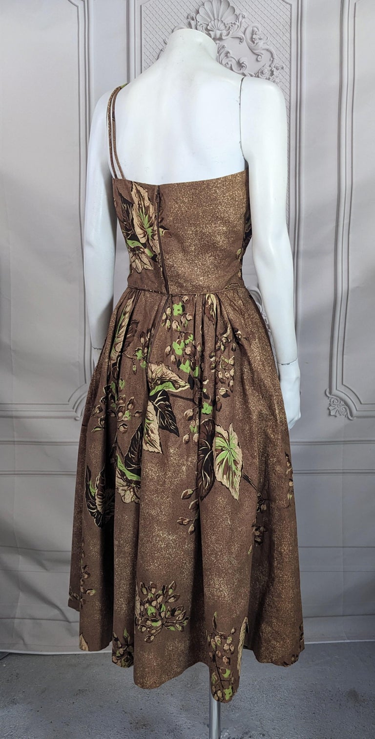 1950's Sequin Leaf Cocktail Dress with Scarf