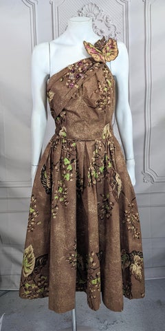 1950's Sequin Leaf Cocktail Dress with Scarf