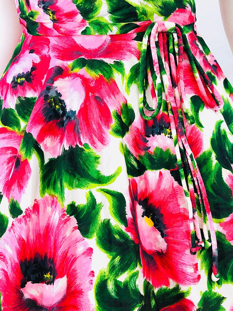 1950s Serbin of Florida Pink Green Peony Flower Print Fit n' Flare ...