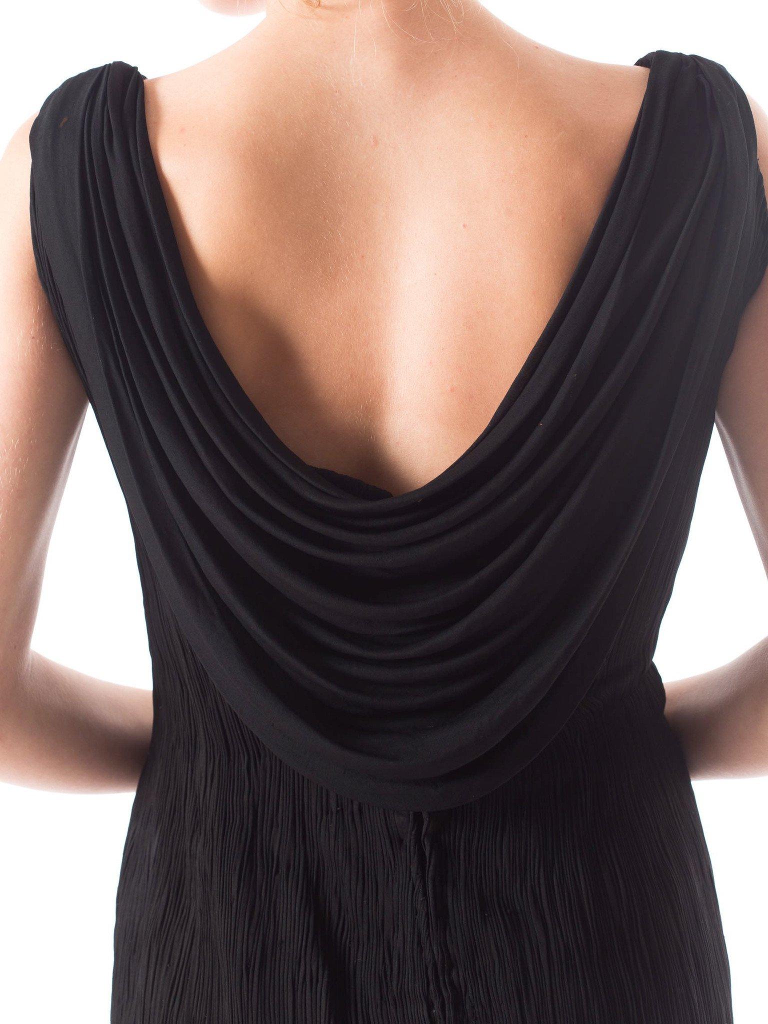 Noir Années 1950s  SERGE MATTA jersey de mousseline de soie noire haute couture entièrement froncé à la main en vente