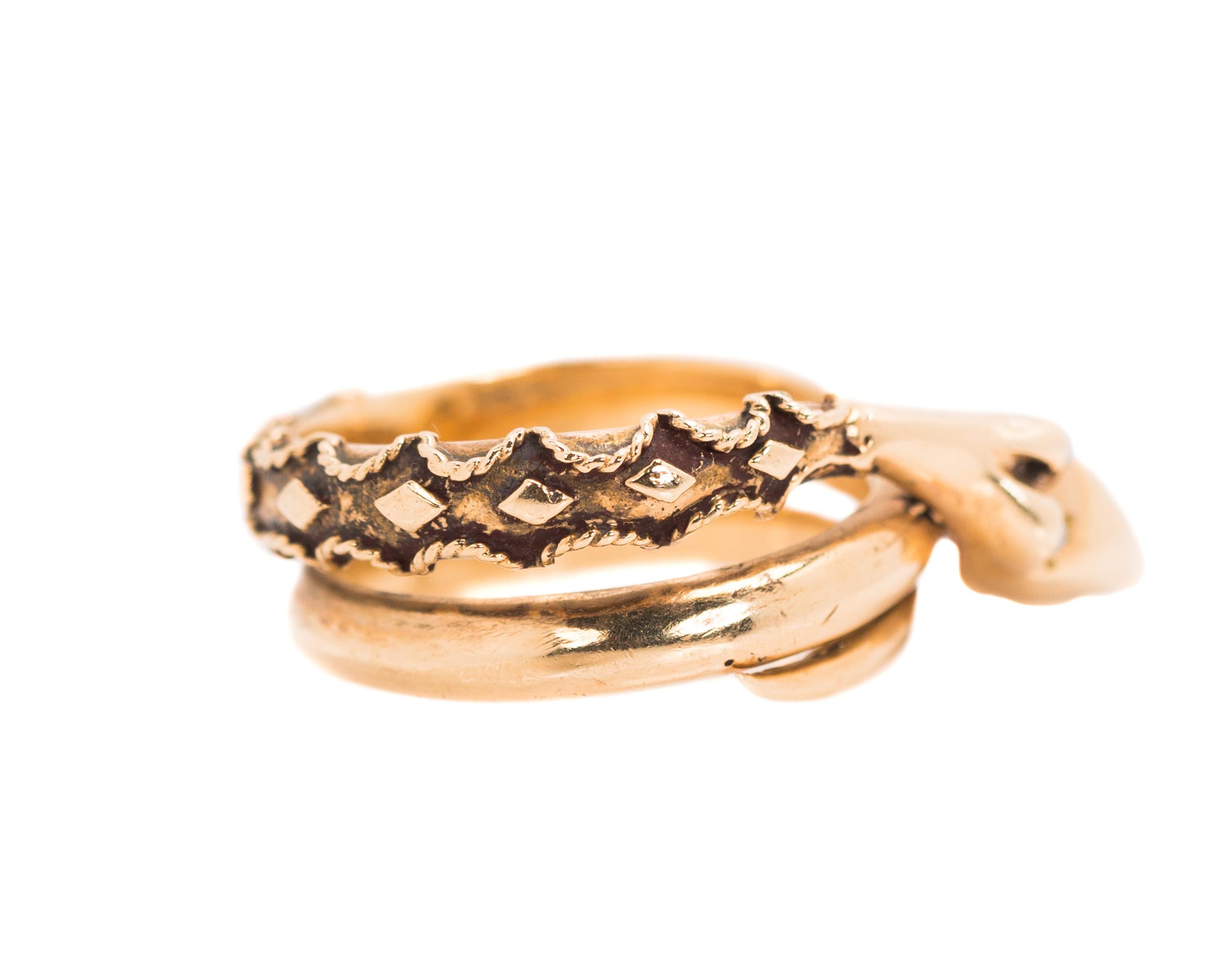 1950s Serpent Ring 14 Karat Yellow Gold with Akoya Pearls In Good Condition For Sale In Atlanta, GA