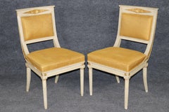 1950's Set 10 Louis XVI French Empire Style Painted Parcel Gilt Dining Chairs