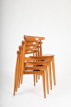 1950s Set 4 FH4103 Heart Dining Chairs by Hans Wegner for Fritz Hansen Denmark