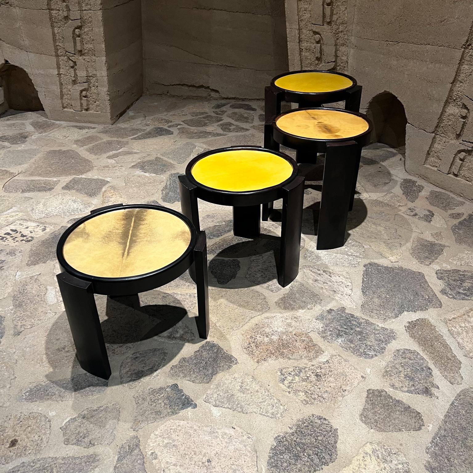 Mid-Century Modern 1950s Set Four Goatskin Leather Nesting Tables Eugenio Escudero Mexican Modern For Sale