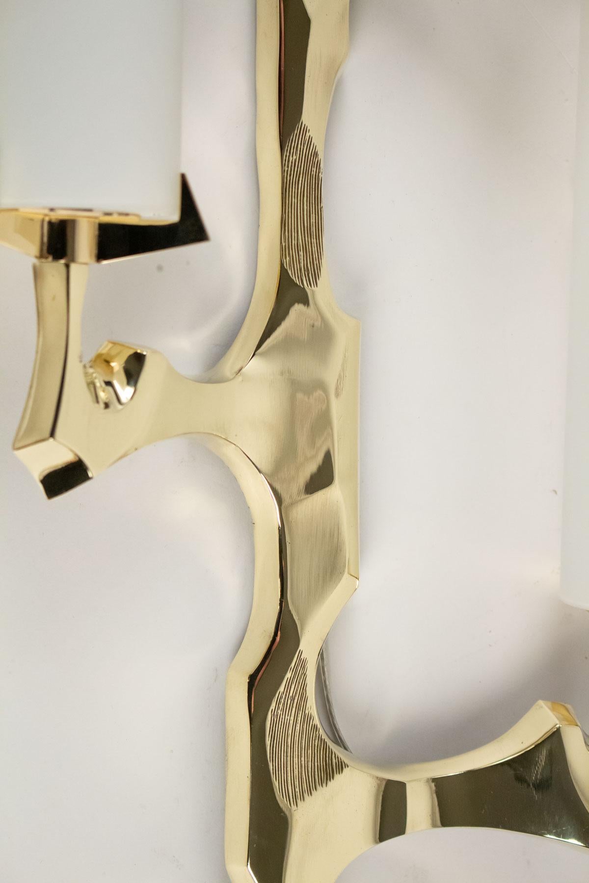 French 1950s Set of 2 Gilded Bronze Arlus Sconces