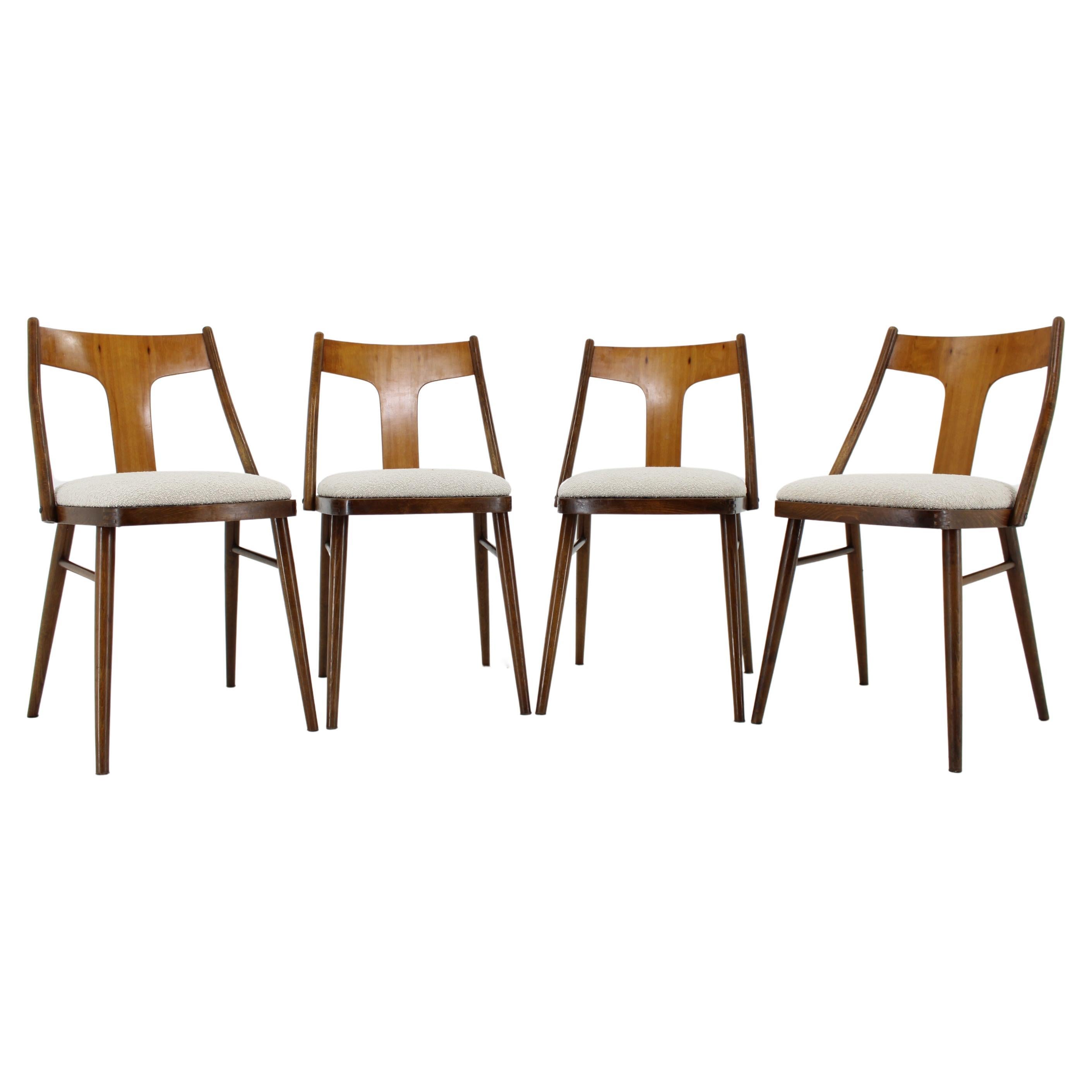 1950s Set of 4 Dining Chairs in Walnut Finish, Czechoslovakia  For Sale
