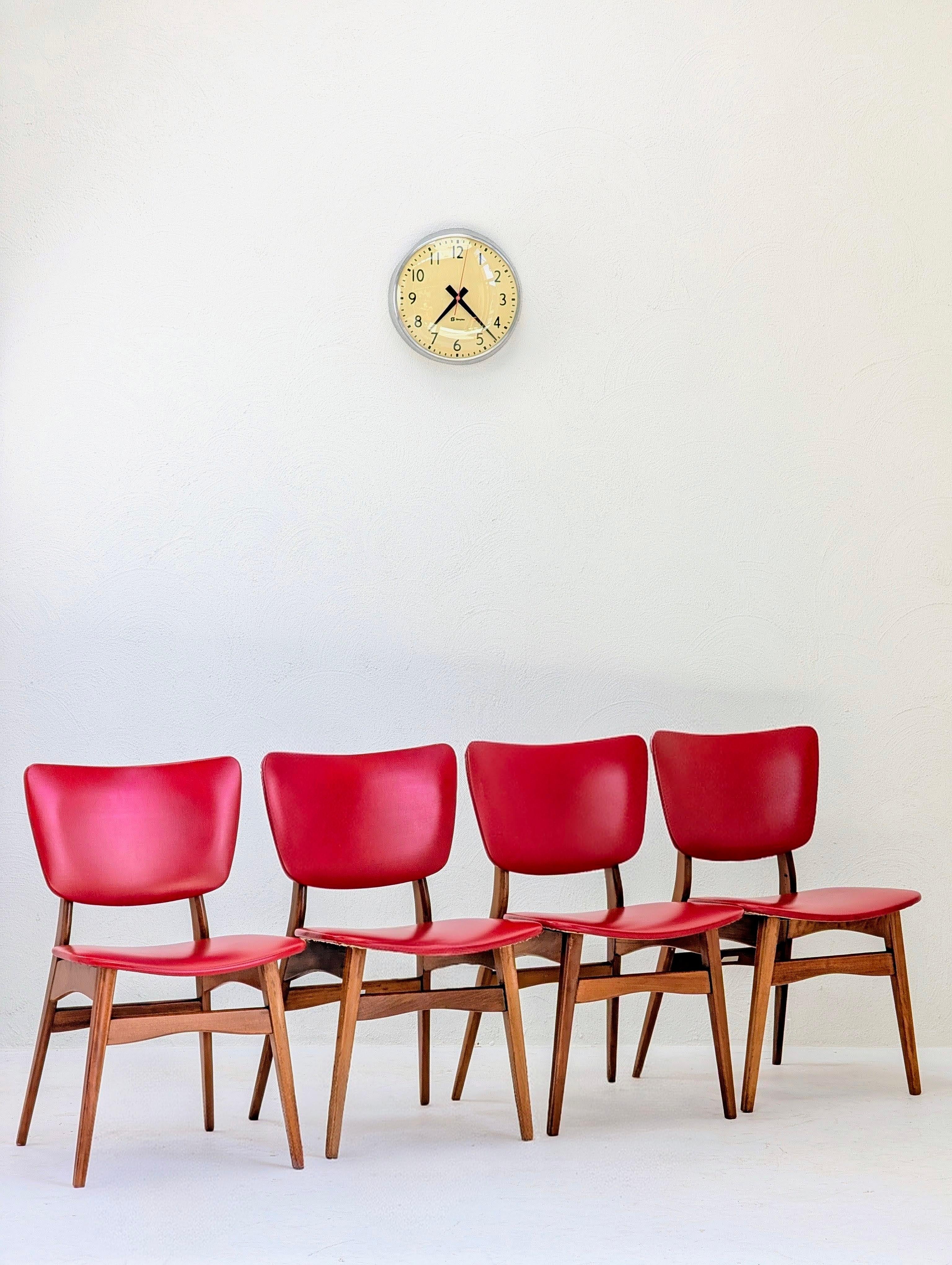 Mid-Century Modern 1950s Ensemble de 4 chaises de salle à manger Fler en vinyle d'origine Fred Lowen & Ernest Rodeck en vente