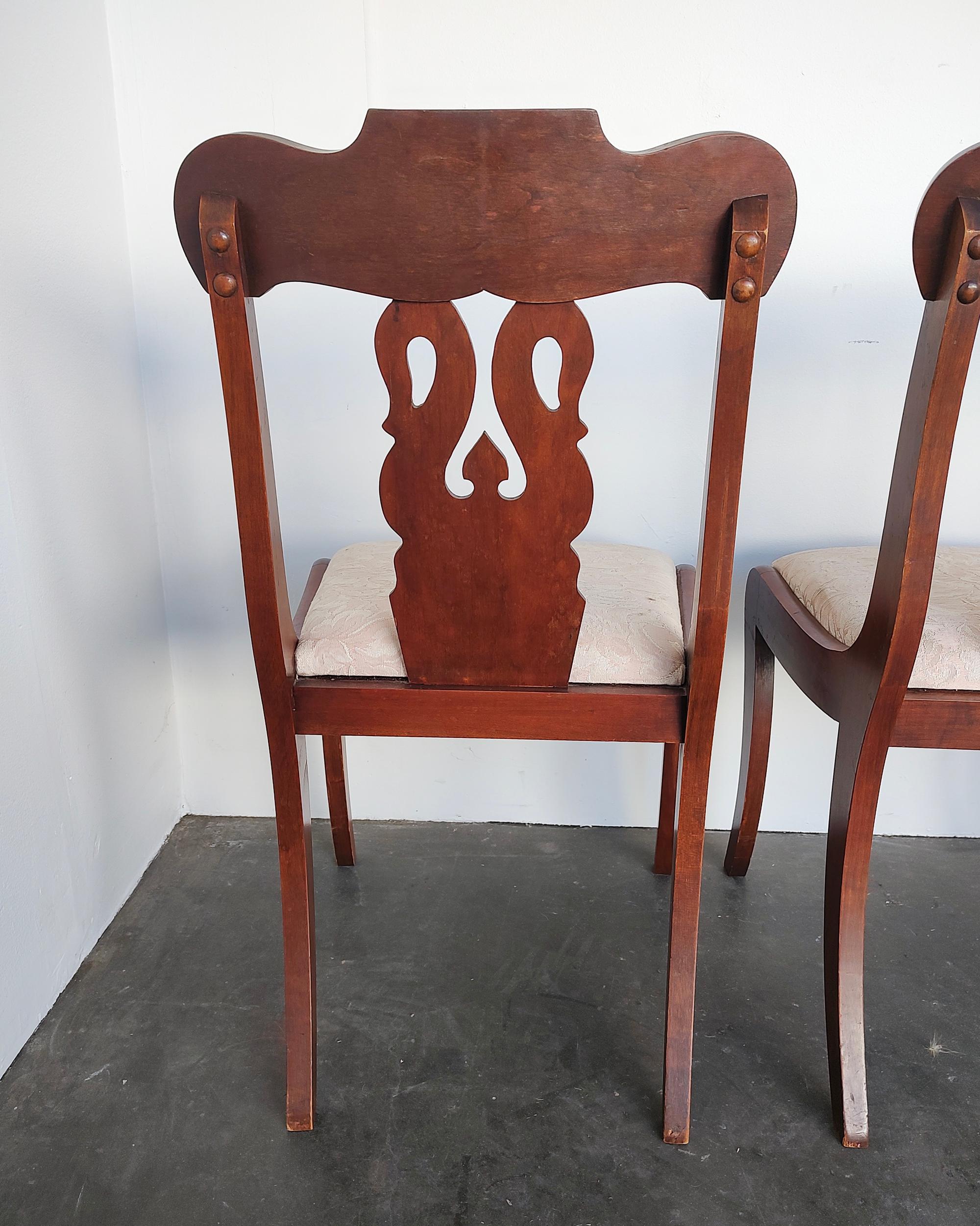 1950s Set of 4 Solid Cherry Wood Regency Style Dining Chairs For Sale 5