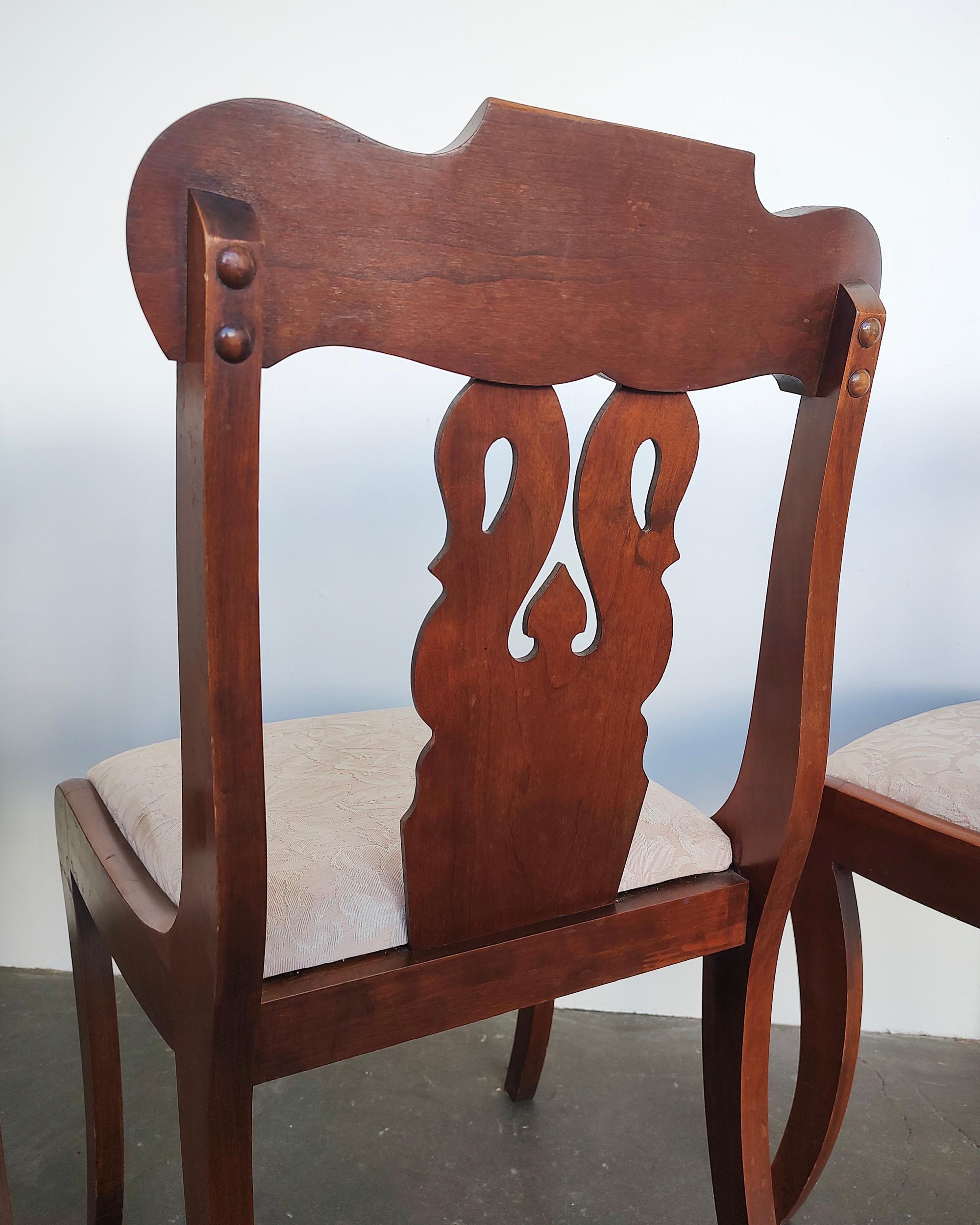1950s Set of 4 Solid Cherry Wood Regency Style Dining Chairs For Sale 9