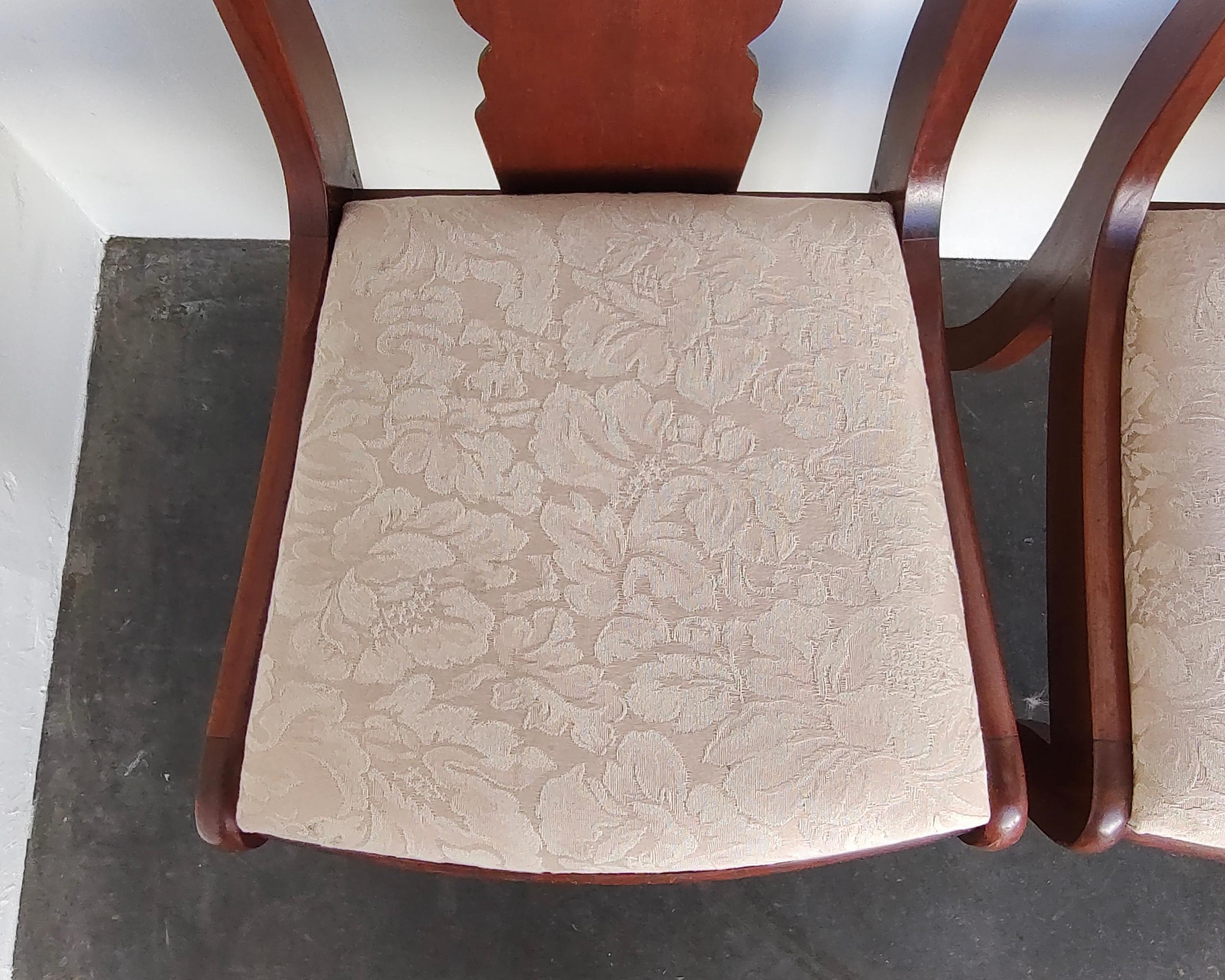 Jacquard 1950s Set of 4 Solid Cherry Wood Regency Style Dining Chairs For Sale