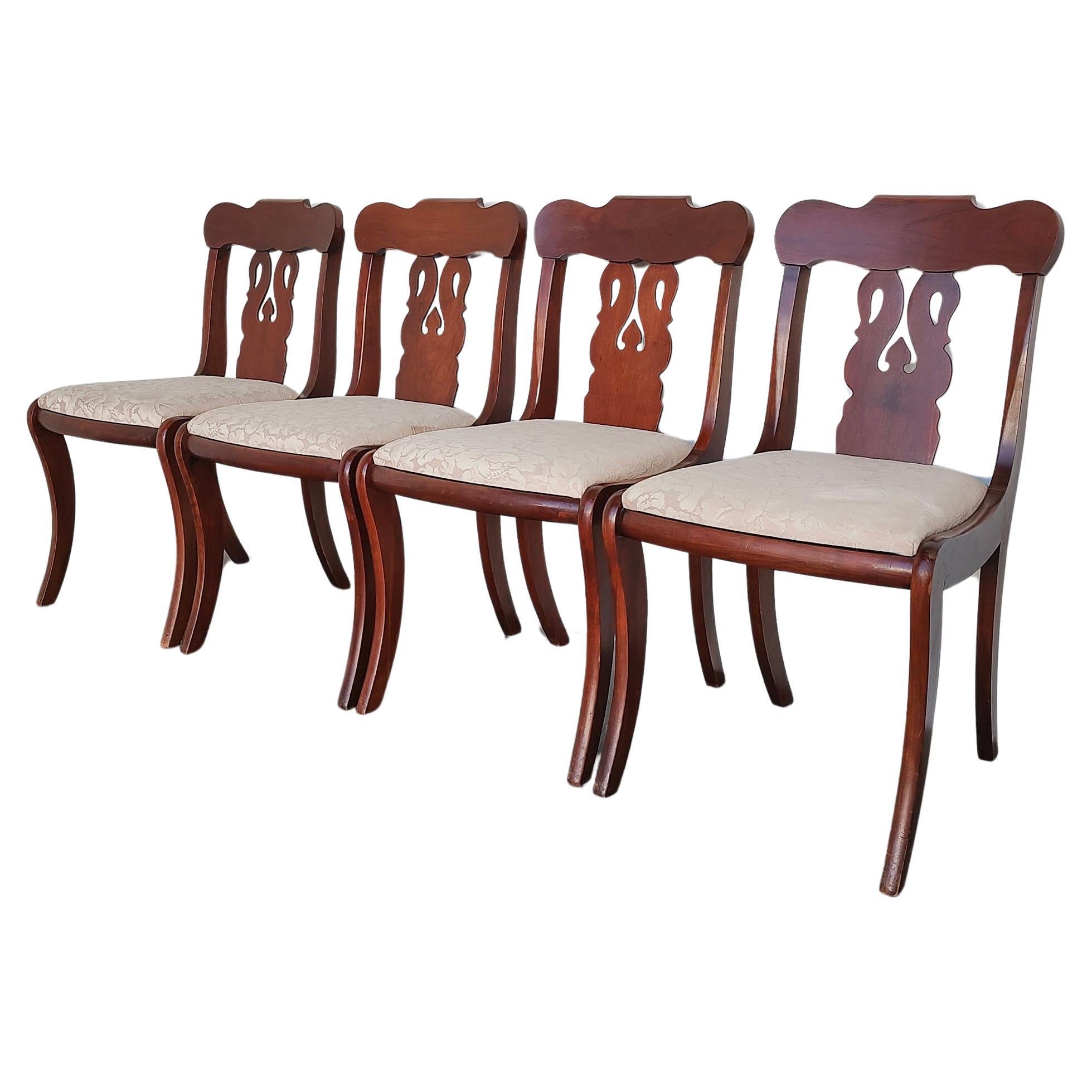 1950s Set of 4 Solid Cherry Wood Regency Style Dining Chairs For Sale
