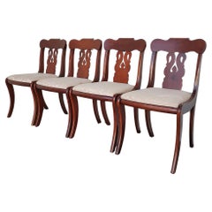 Retro 1950s Set of 4 Solid Cherry Wood Regency Style Dining Chairs