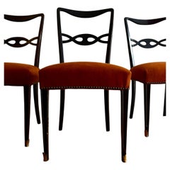 1950s set of 6 chairs by Paolo Buffa. Upholstered in Pierre Frey satin.