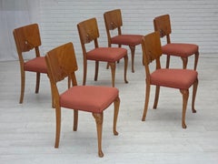 1950s, set of 6 Danish dining chairs, furniture wool, solid oak wood.