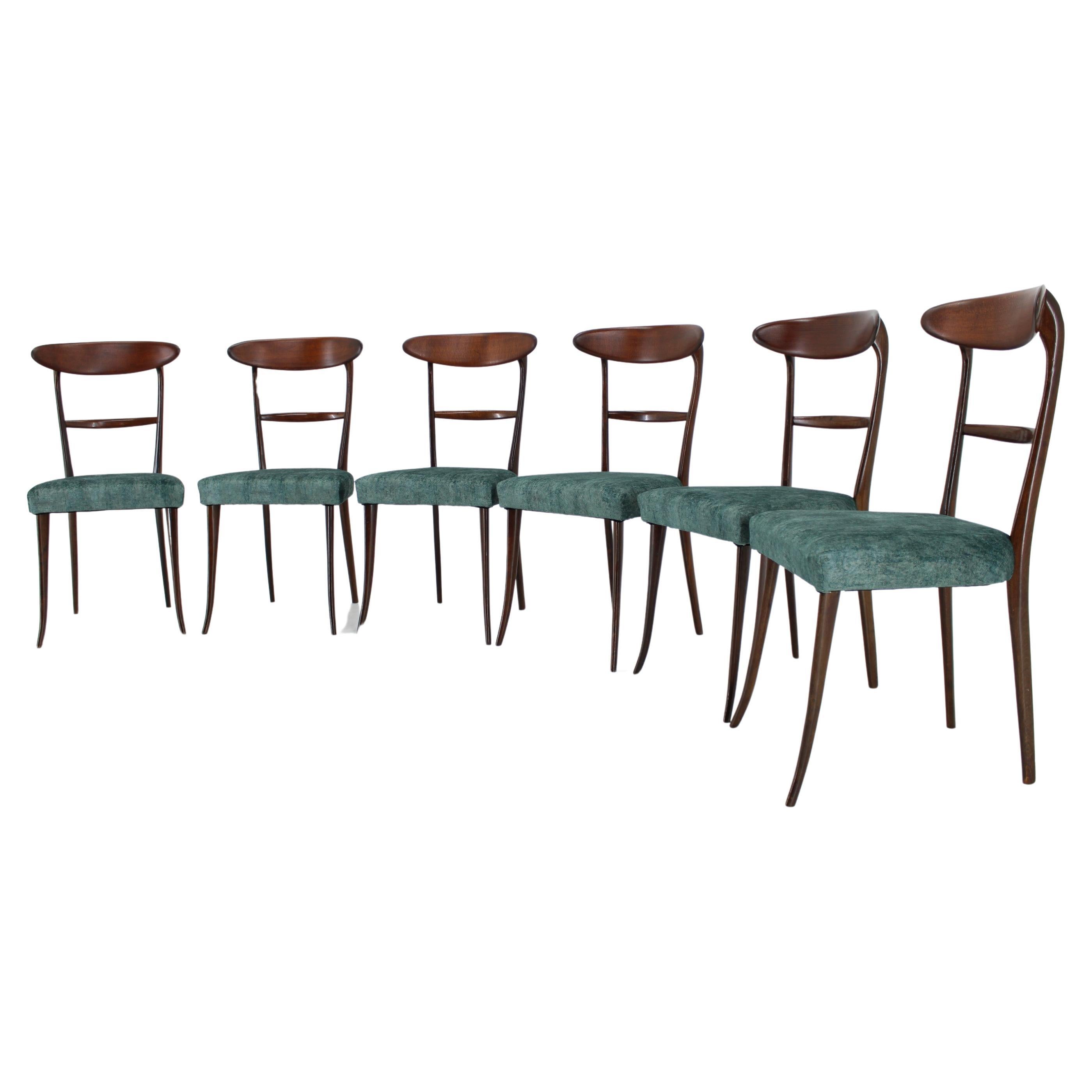 1950s Set of 6 Dining Chairs in Ico Parisi Style, Restored For Sale