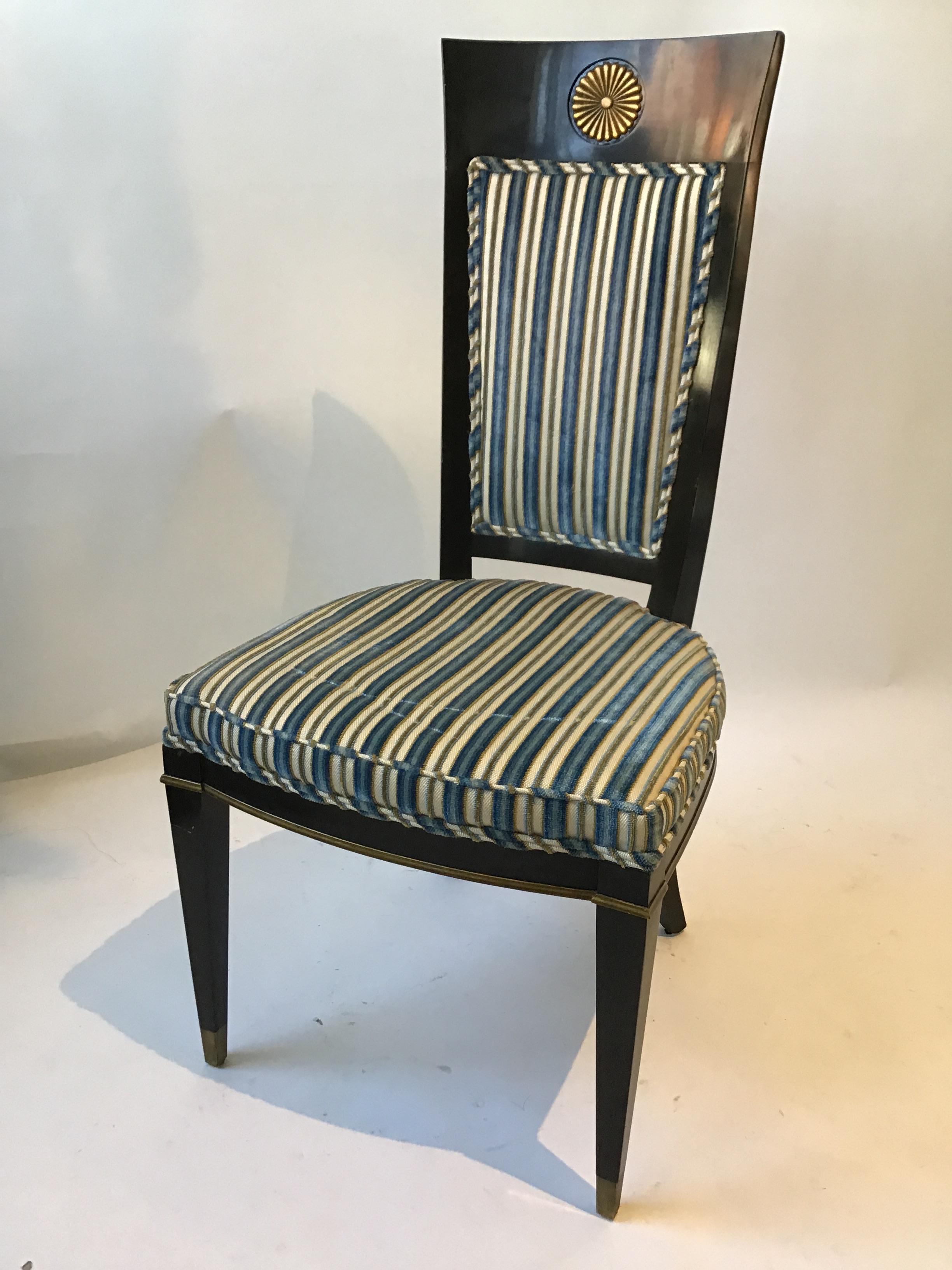 1950s Set of 6 Regency Style Ebonized Dining Chairs 10