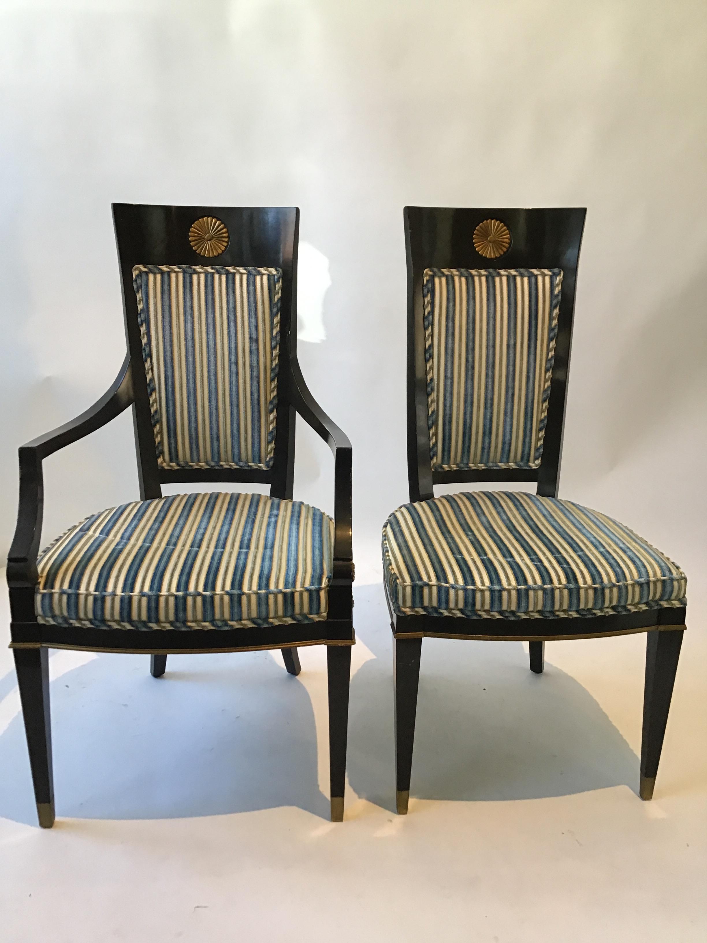 1950s Set of 6 Regency Style Ebonized Dining Chairs In Good Condition In Tarrytown, NY