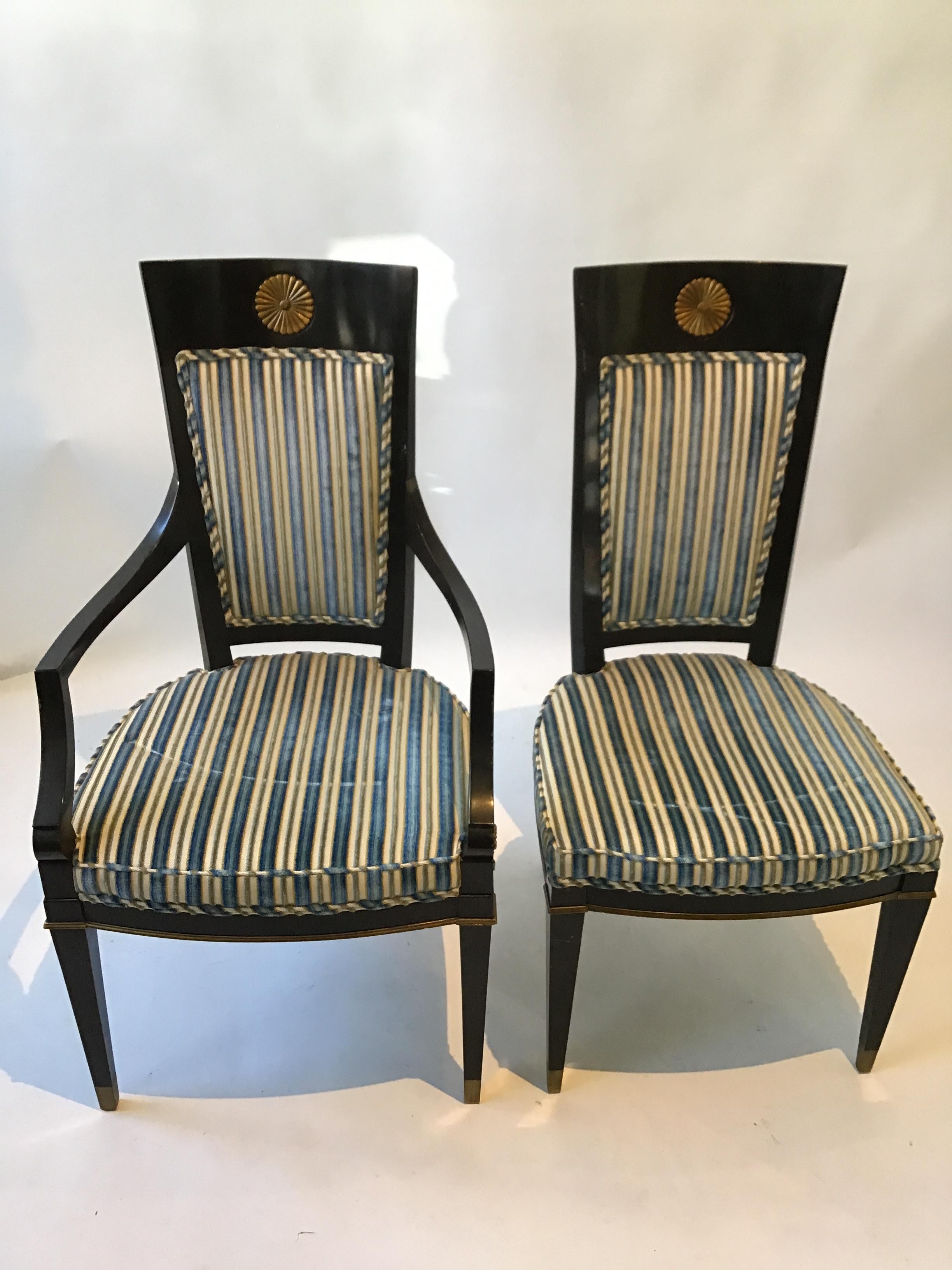 Mid-20th Century 1950s Set of 6 Regency Style Ebonized Dining Chairs