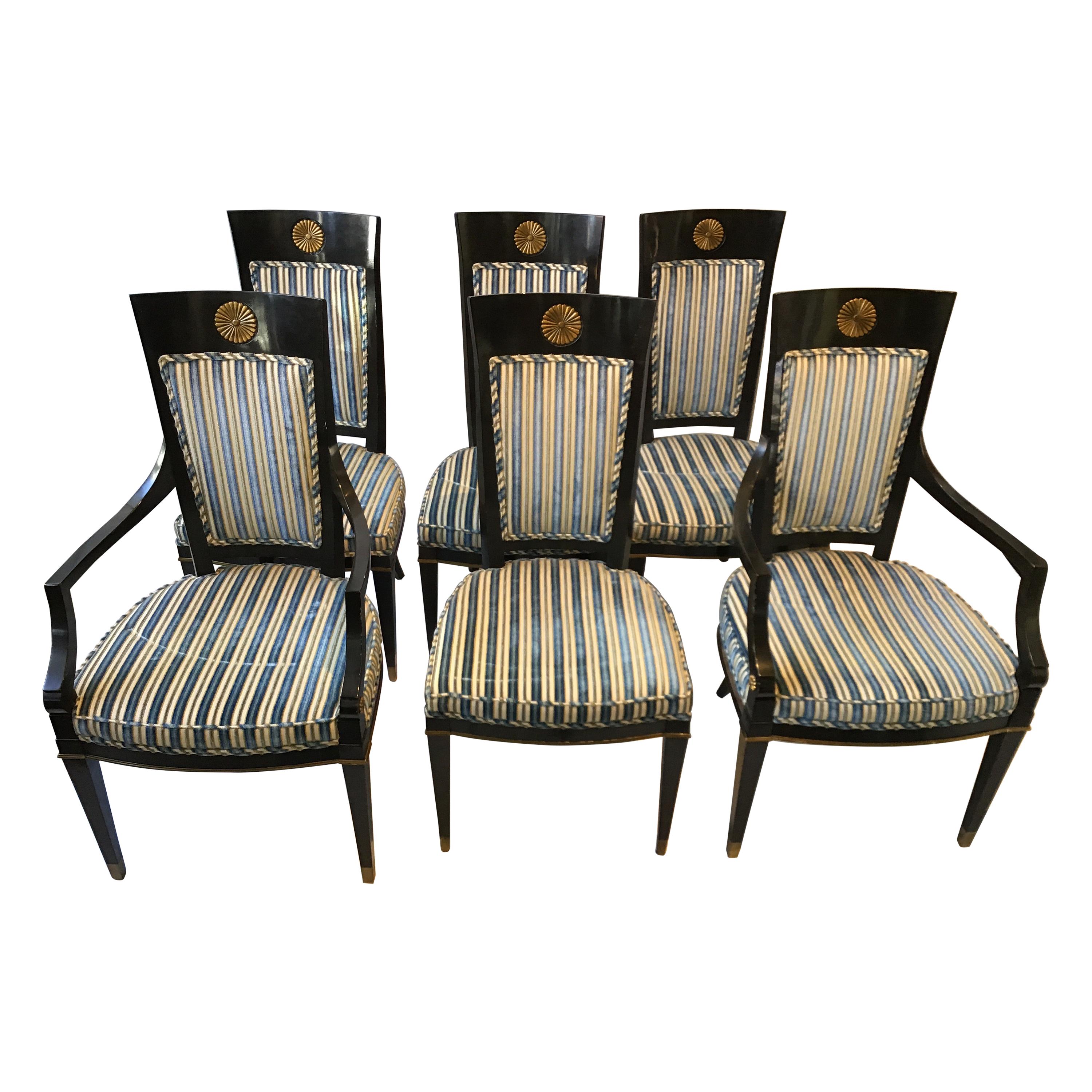 1950s Set of 6 Regency Style Ebonized Dining Chairs