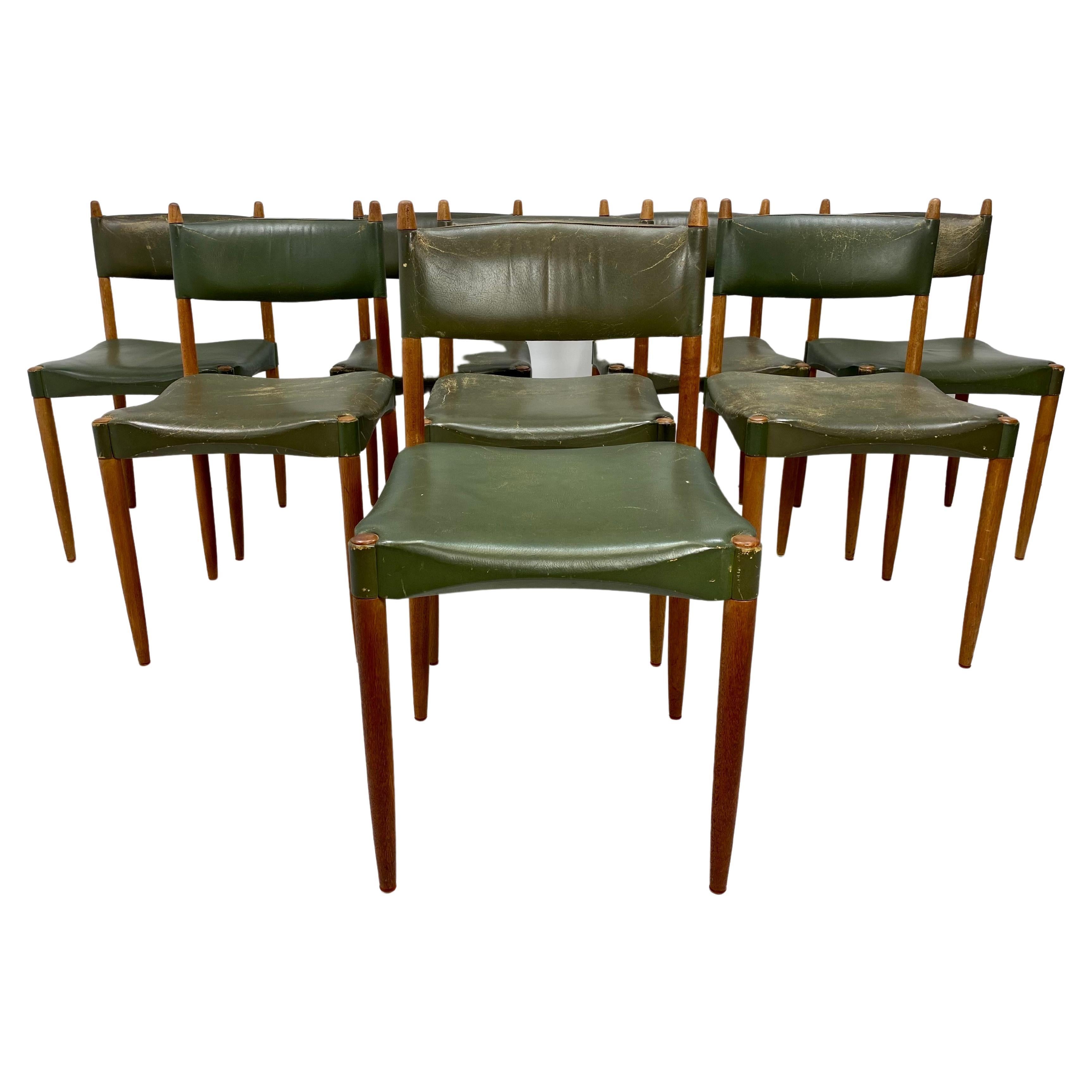 1950s Set of 8 Danish Leather Dining Chairs by Anders Jensen For Sale