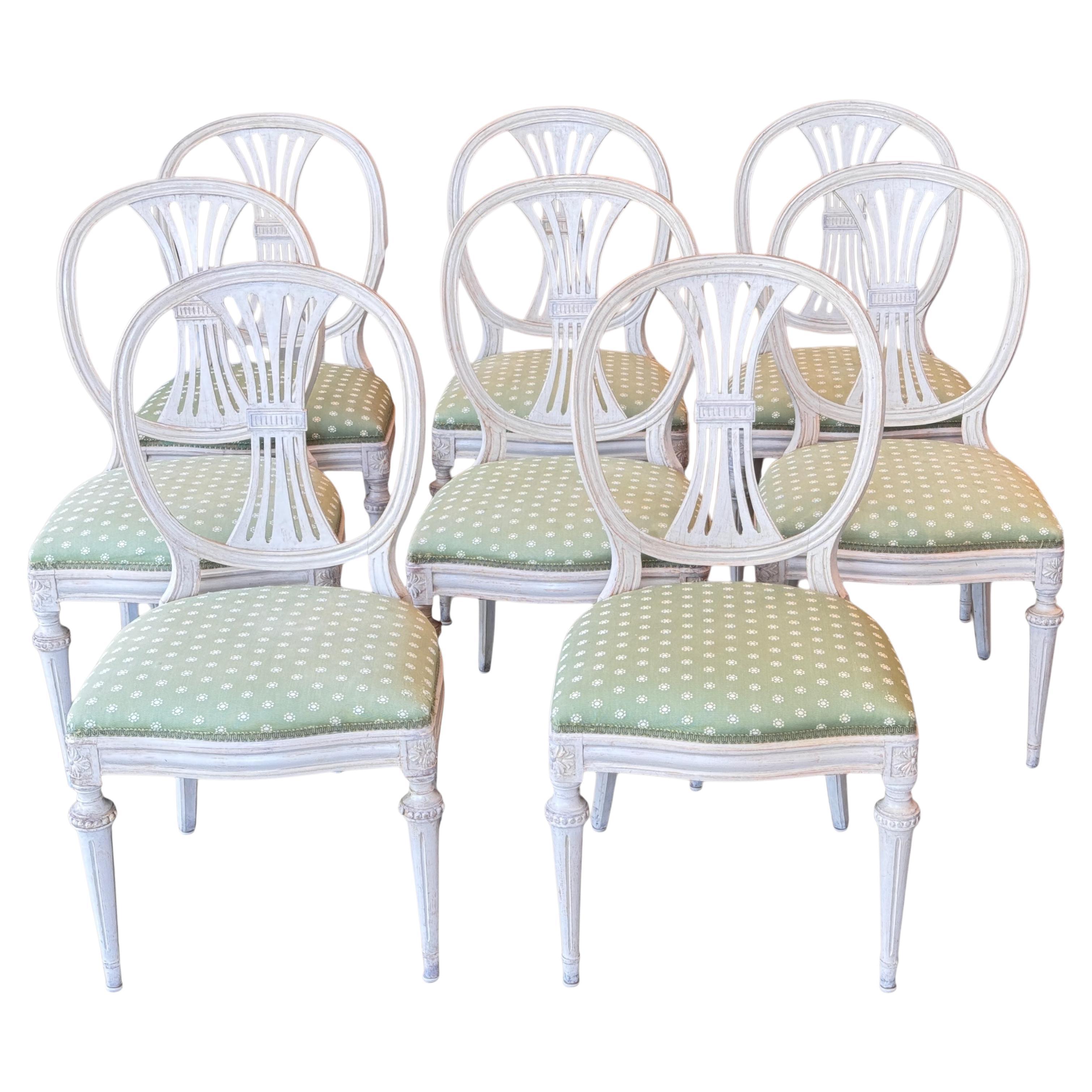 1950s Set of 8 Painted Dining Chairs With Lyre Backs
