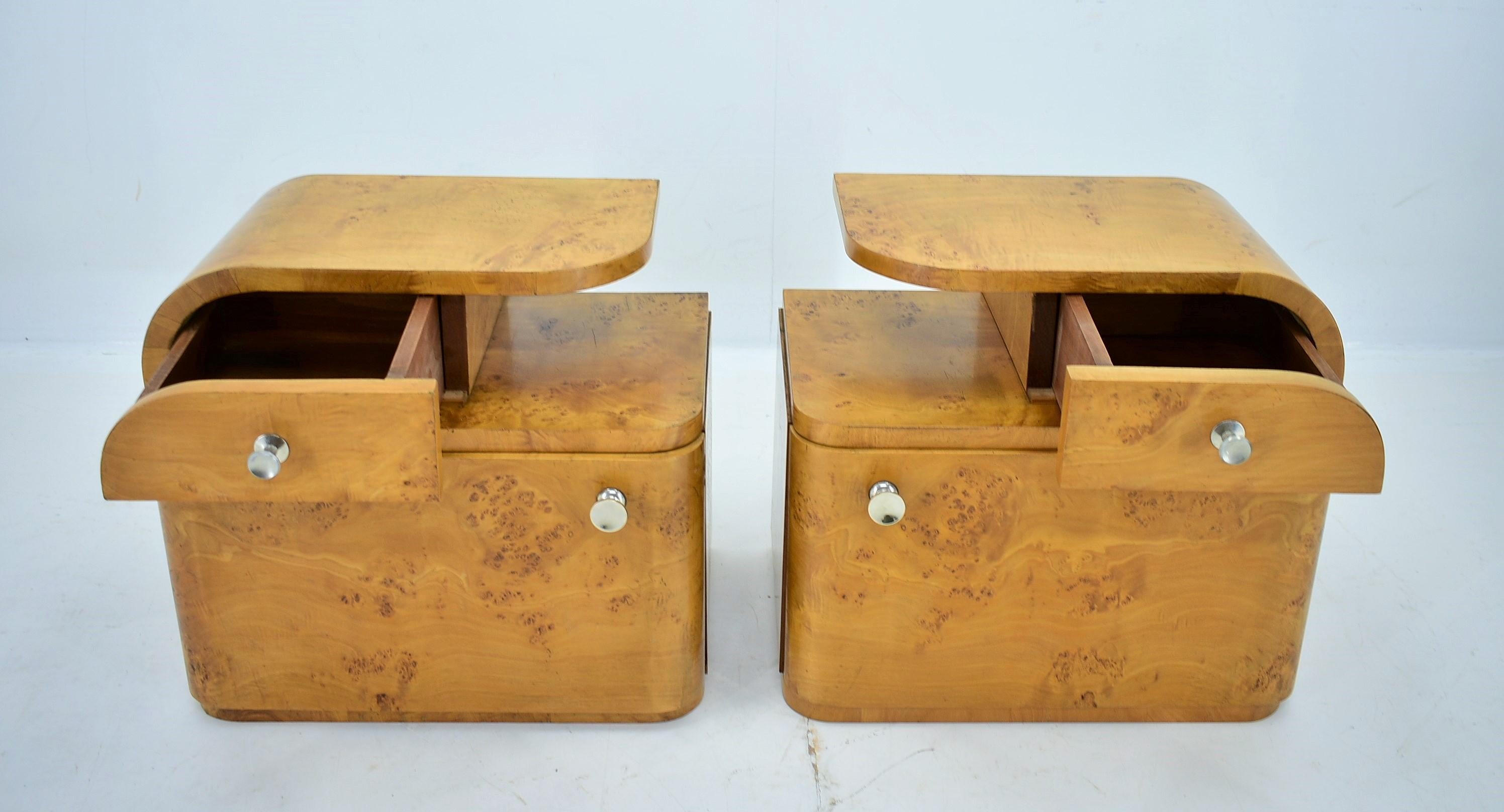 Art Deco 1950s Set of Bedside Tables by Jindrich Halabala, Czechoslovakia