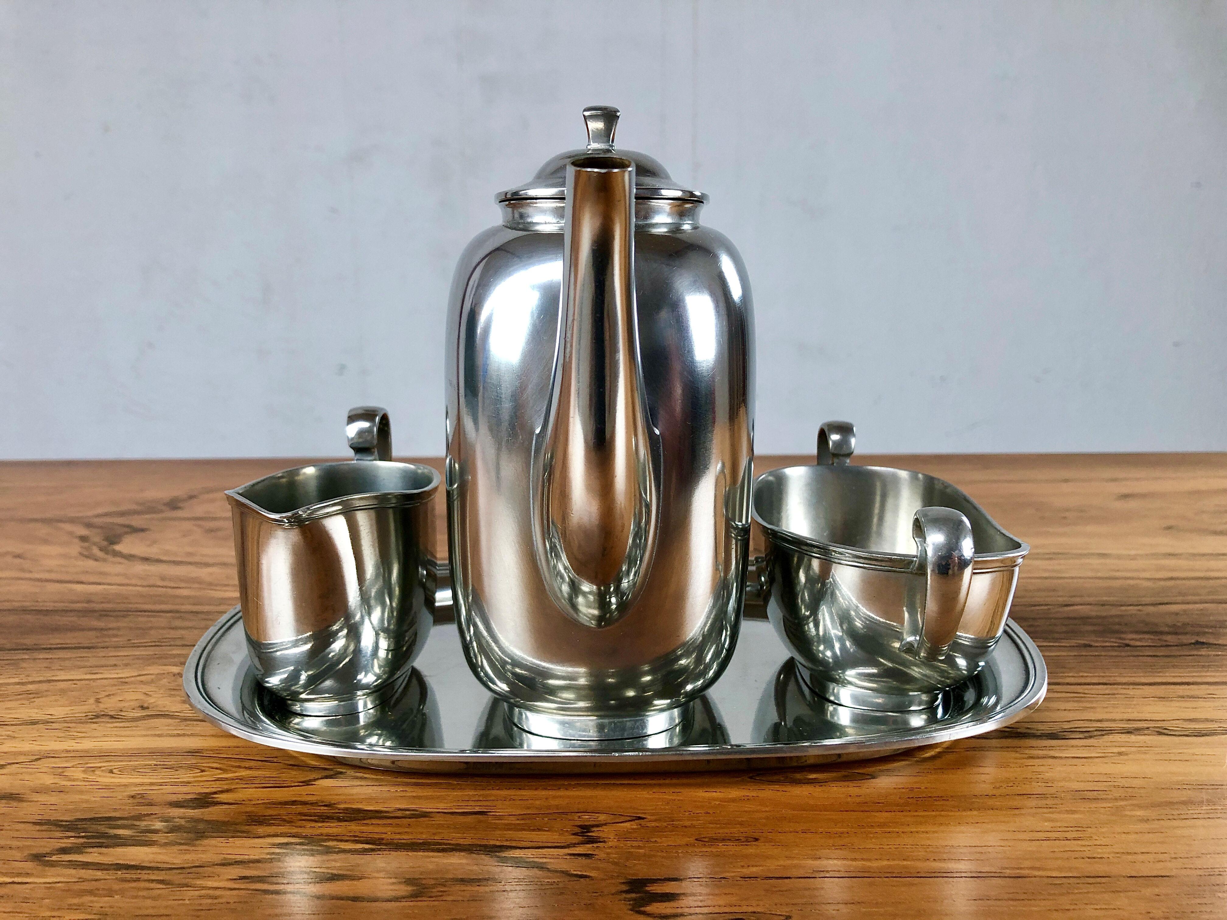 Mid-Century Modern 1950s Set of Danish Just Andersen Pewter Coffee Service For Sale