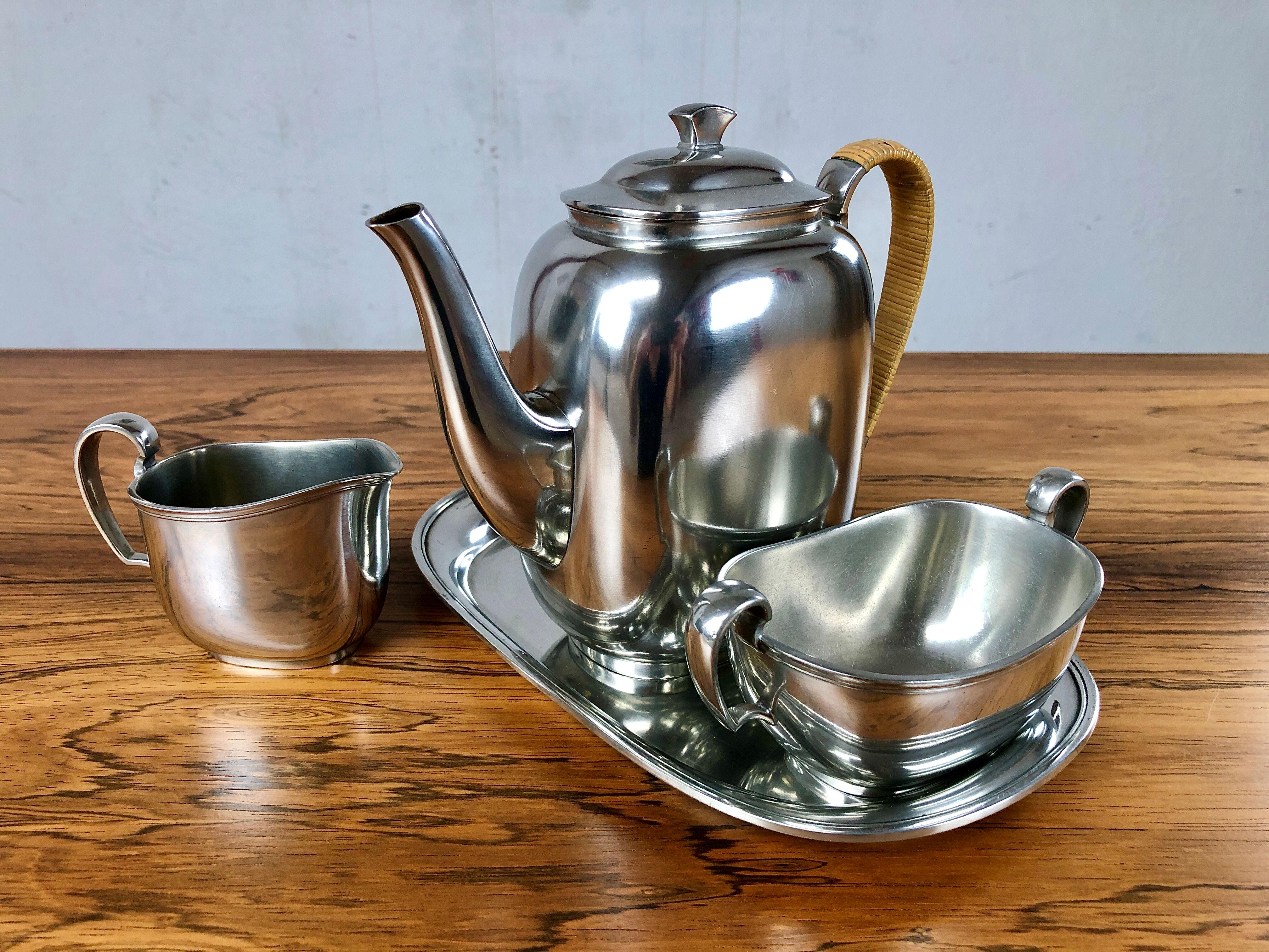 Servicio de café danés de peltre Just Andersen de los años 50 Danés en venta