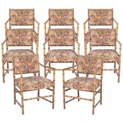 1950s Set of Eight English Bamboo Upholstered Armchairs