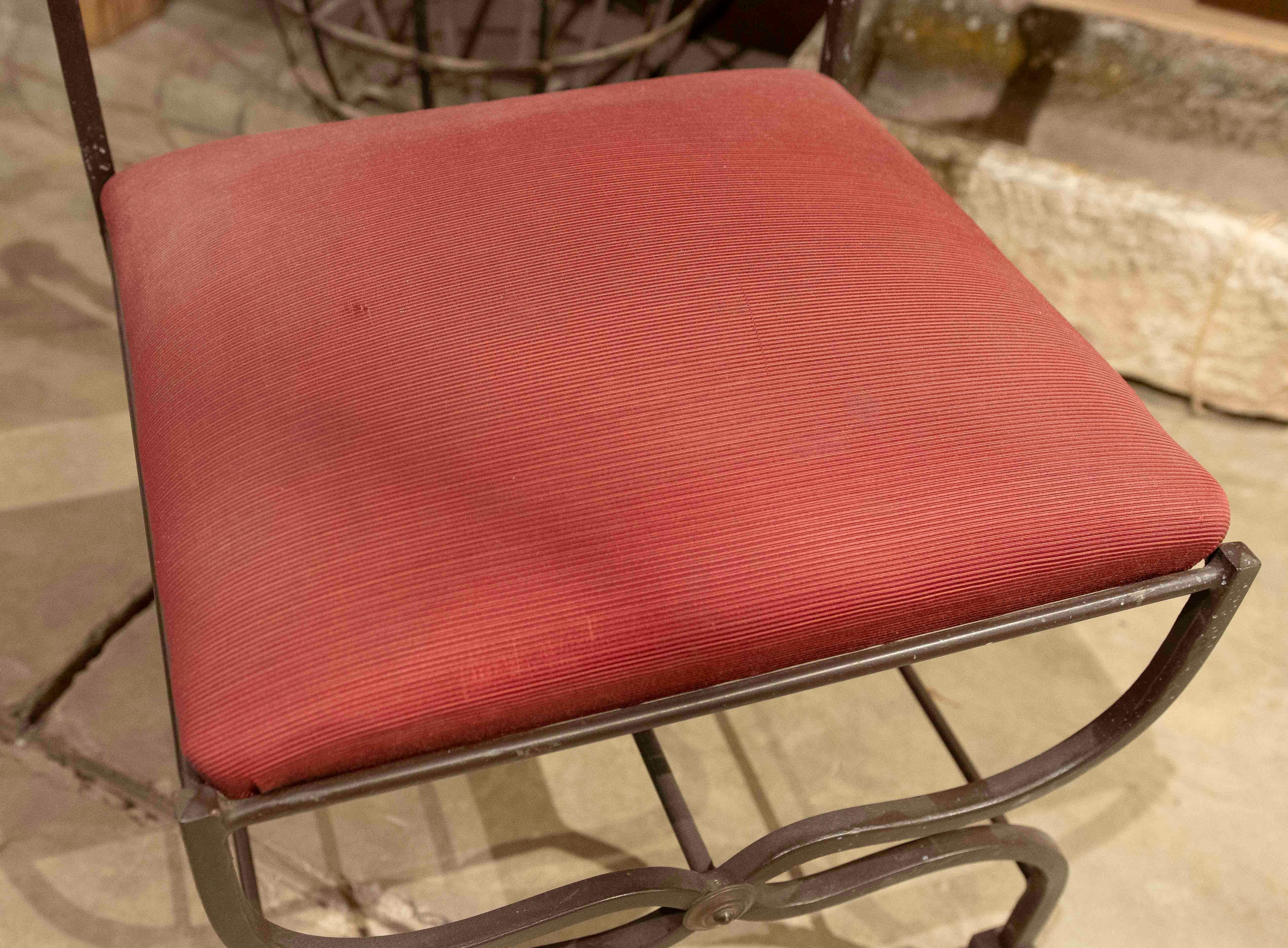 1950s Set of Eight Wrought Iron Chairs with Red Upholstery 7