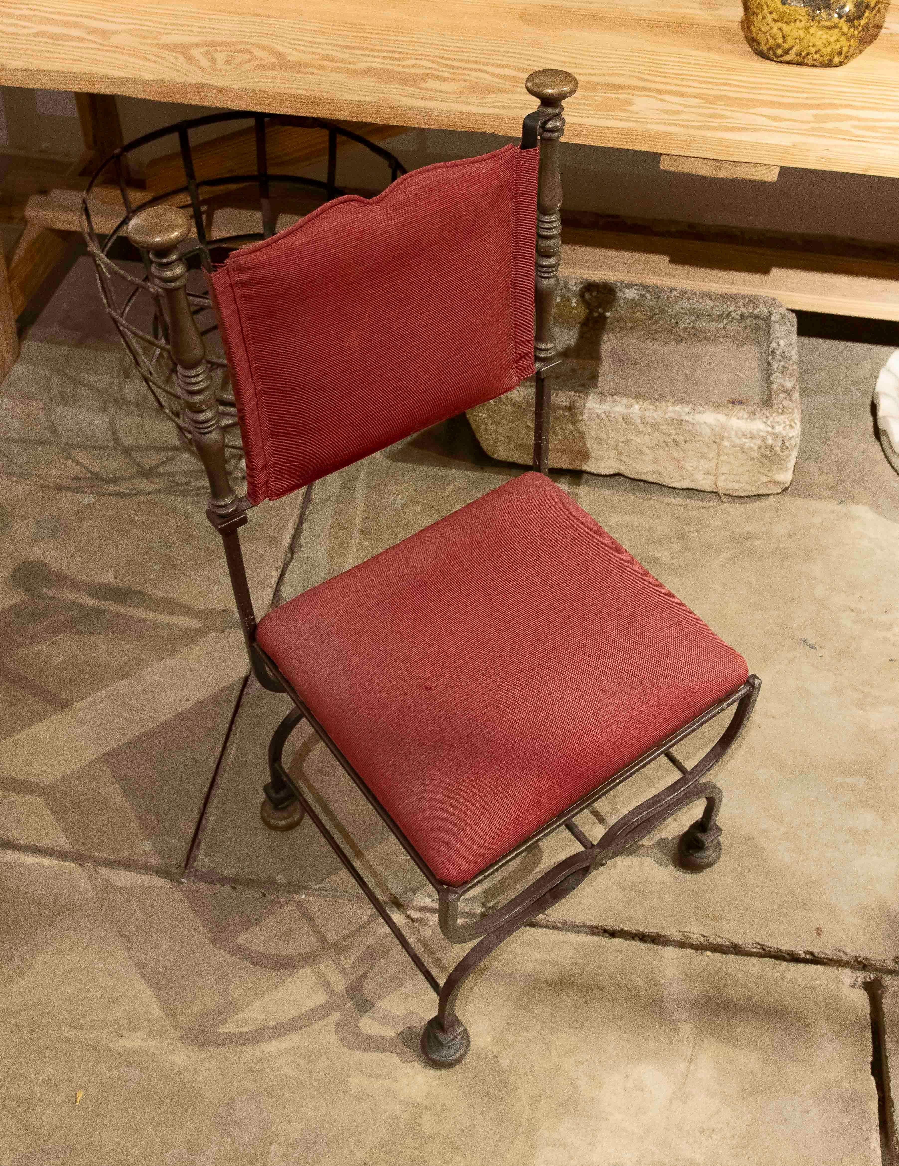 1950s Set of Eight Wrought Iron Chairs with Red Upholstery 10
