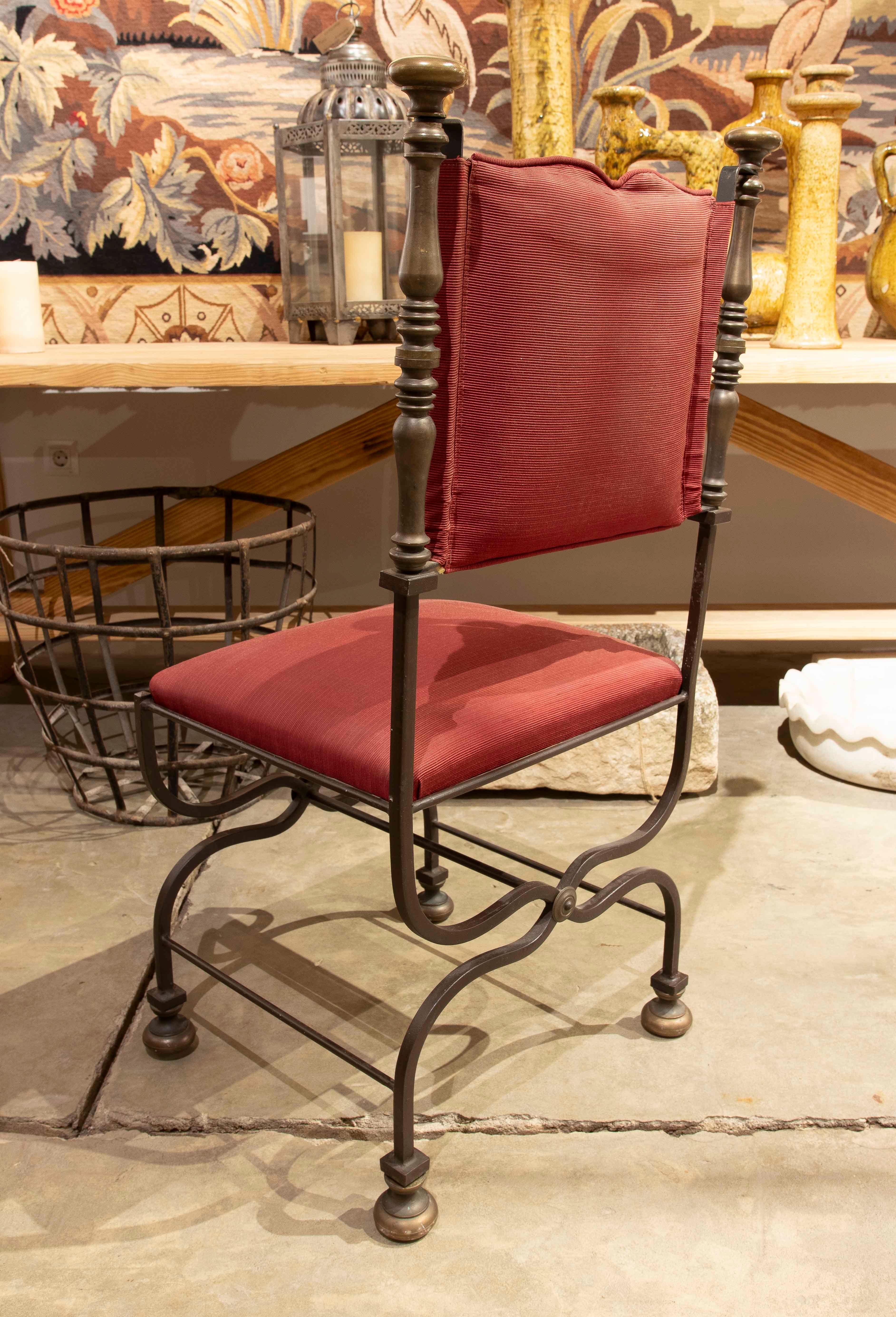 20th Century 1950s Set of Eight Wrought Iron Chairs with Red Upholstery