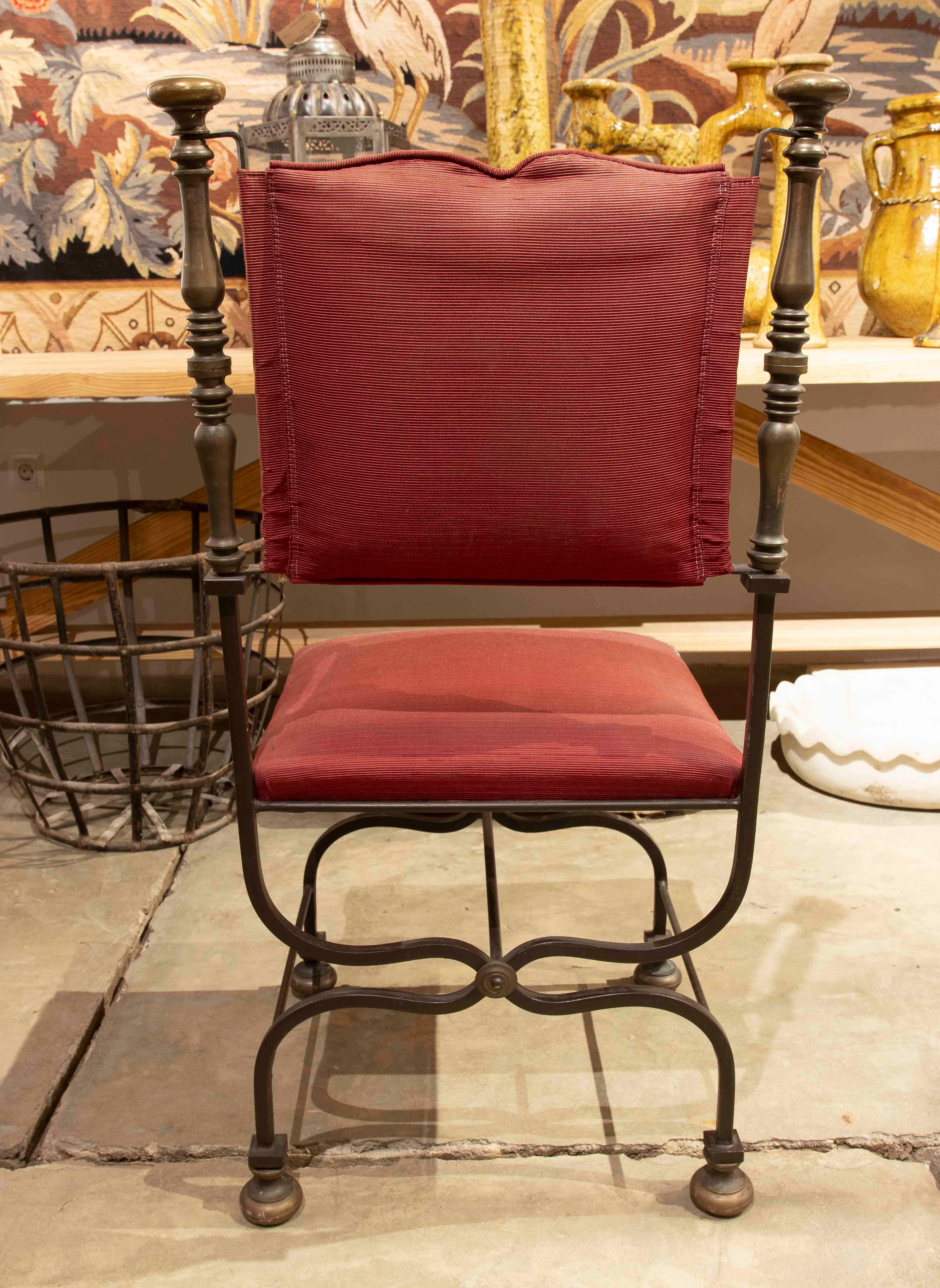 1950s Set of Eight Wrought Iron Chairs with Red Upholstery 1