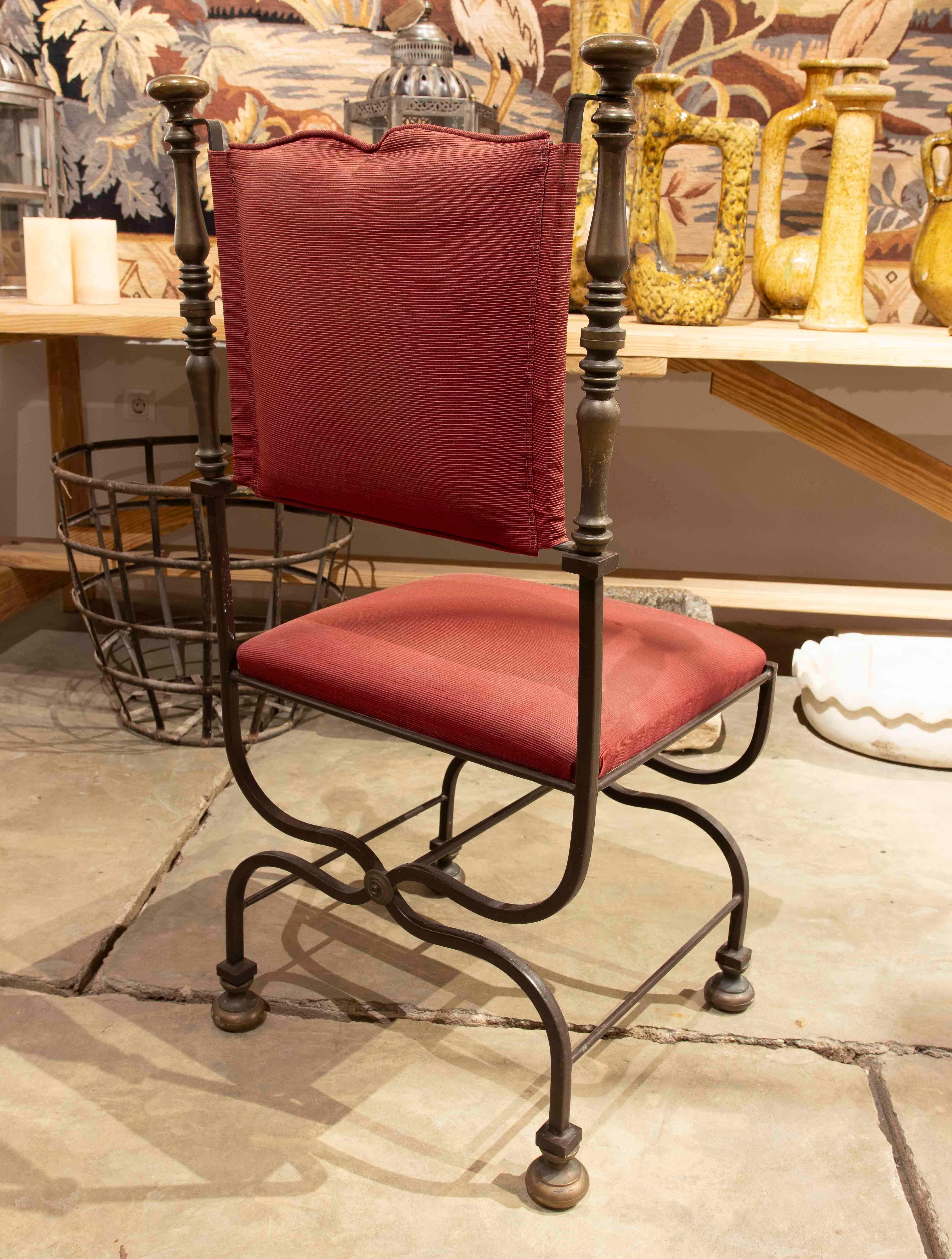 1950s Set of Eight Wrought Iron Chairs with Red Upholstery 2
