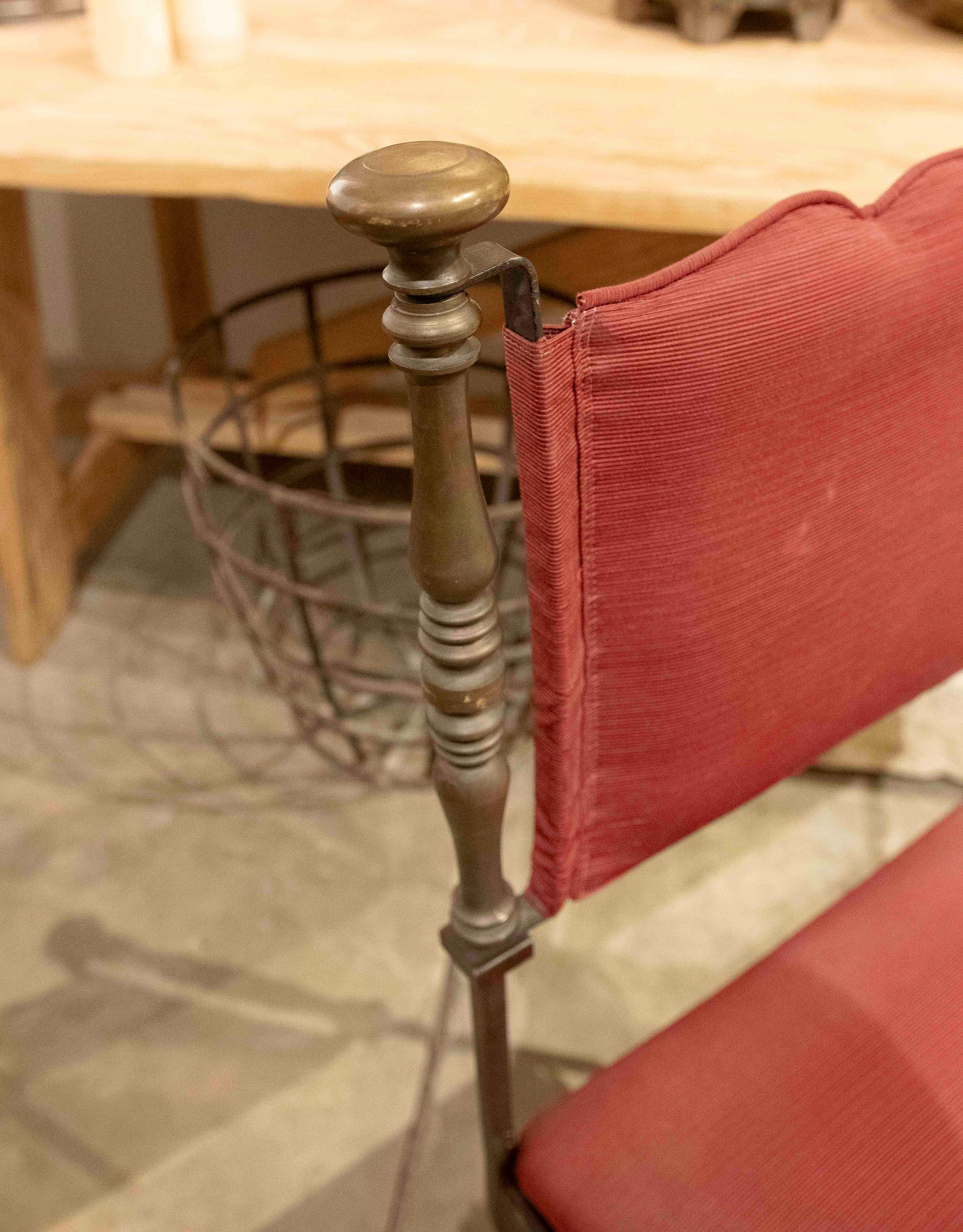 1950s Set of Eight Wrought Iron Chairs with Red Upholstery 3
