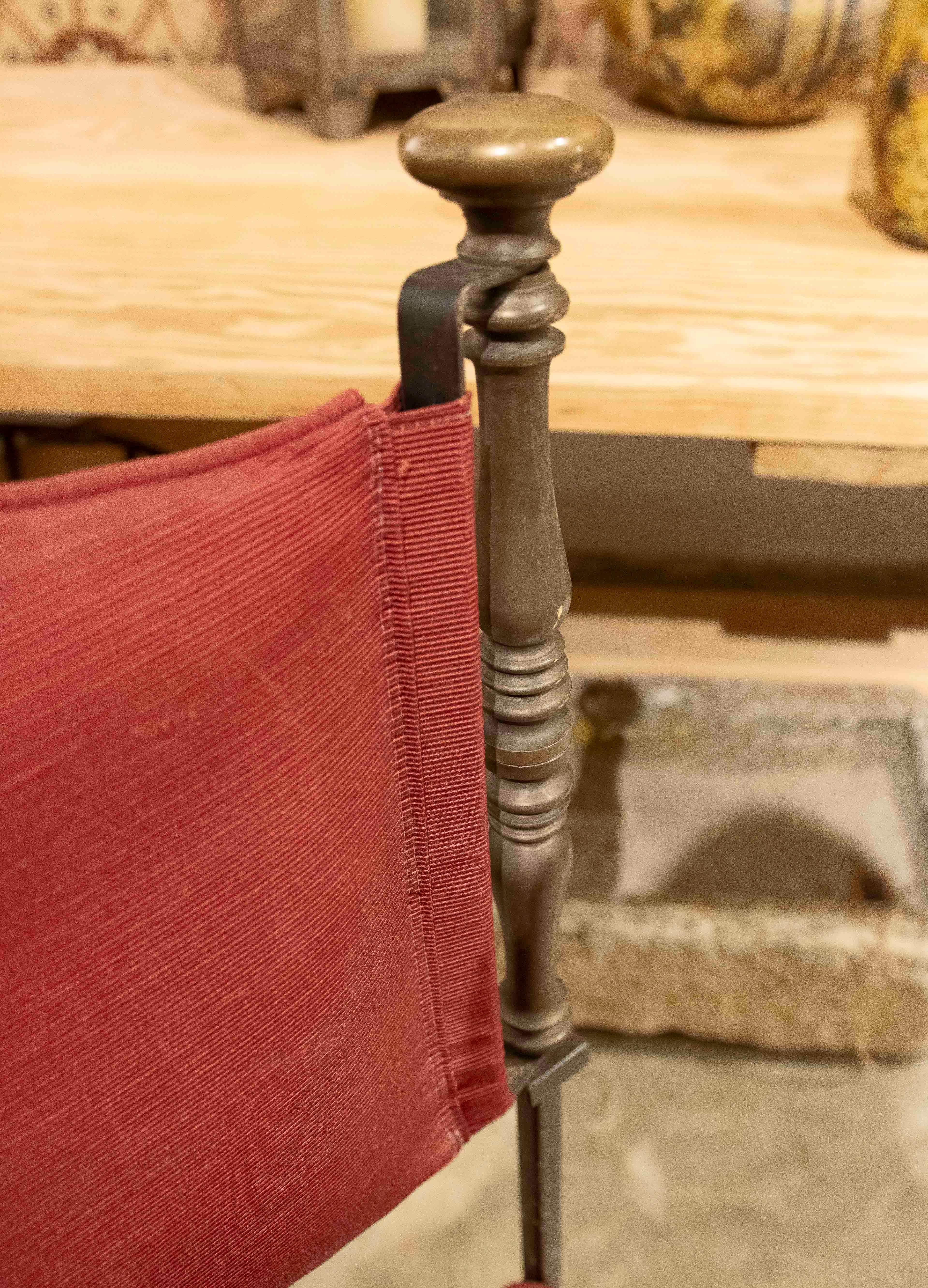 1950s Set of Eight Wrought Iron Chairs with Red Upholstery 4