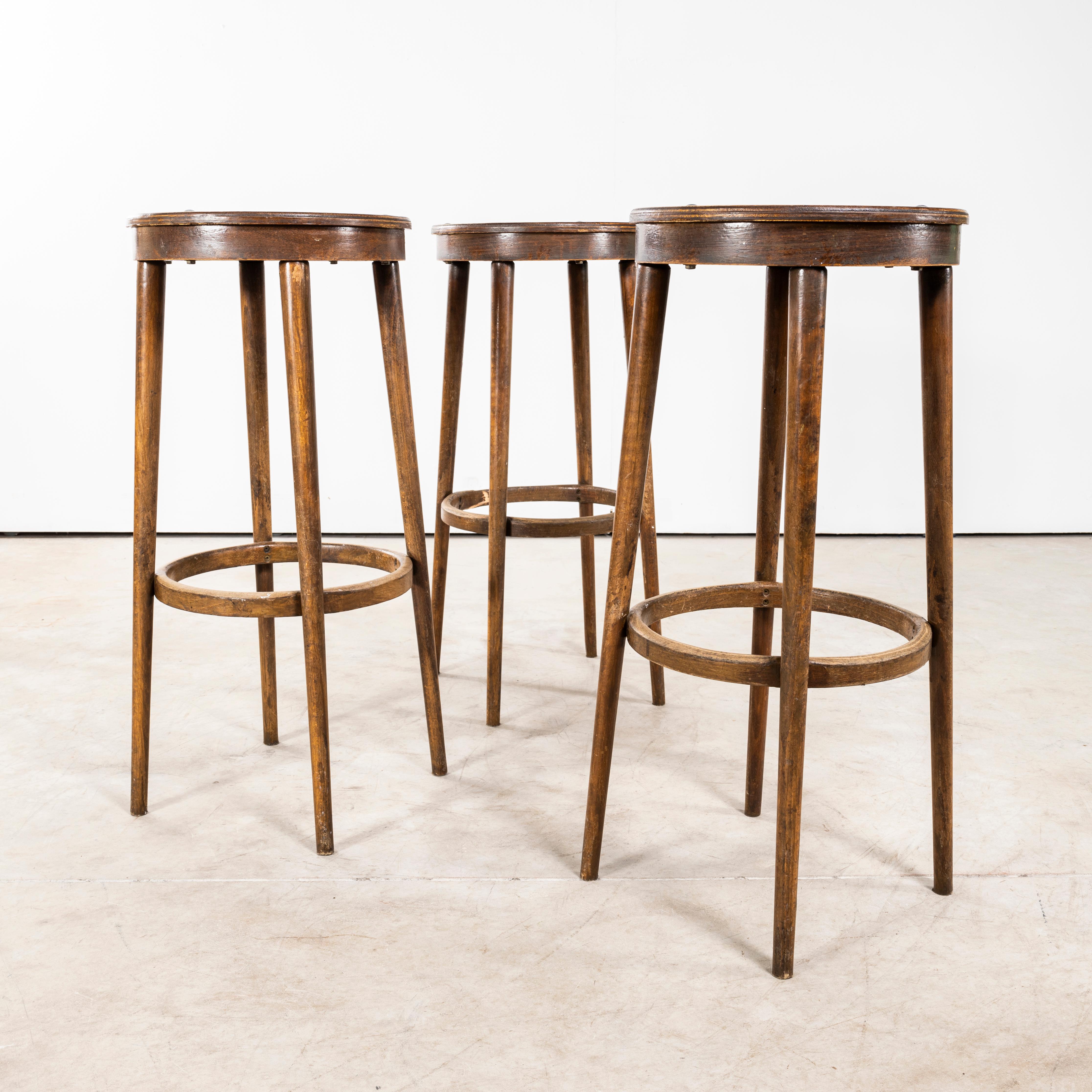 European 1950's Set Of Elegant Tall Bar Stools - Set Of Three
