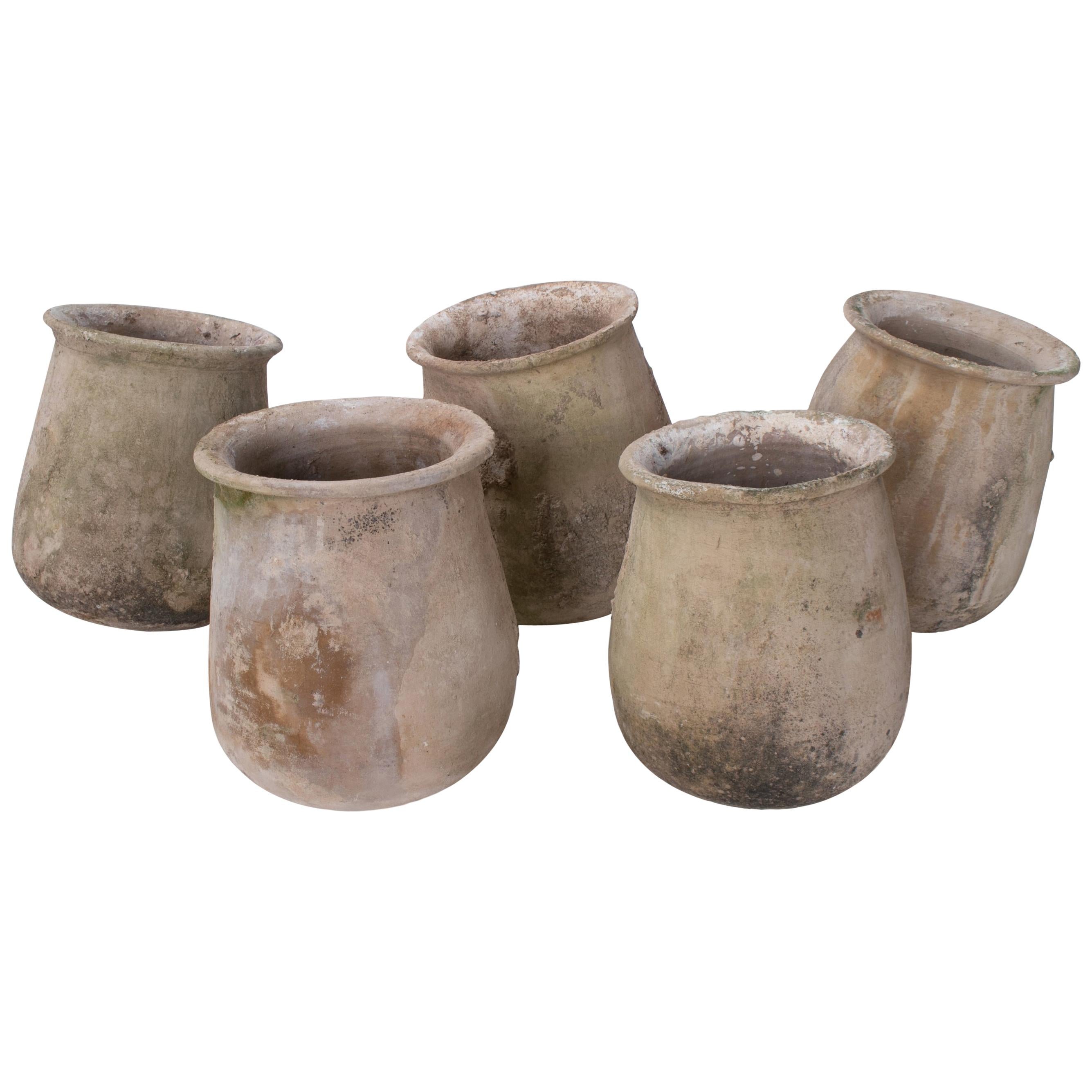 Juego de cinco cubos de cerámica de noria antigua "Cangilones" españoles de los años 50 en venta