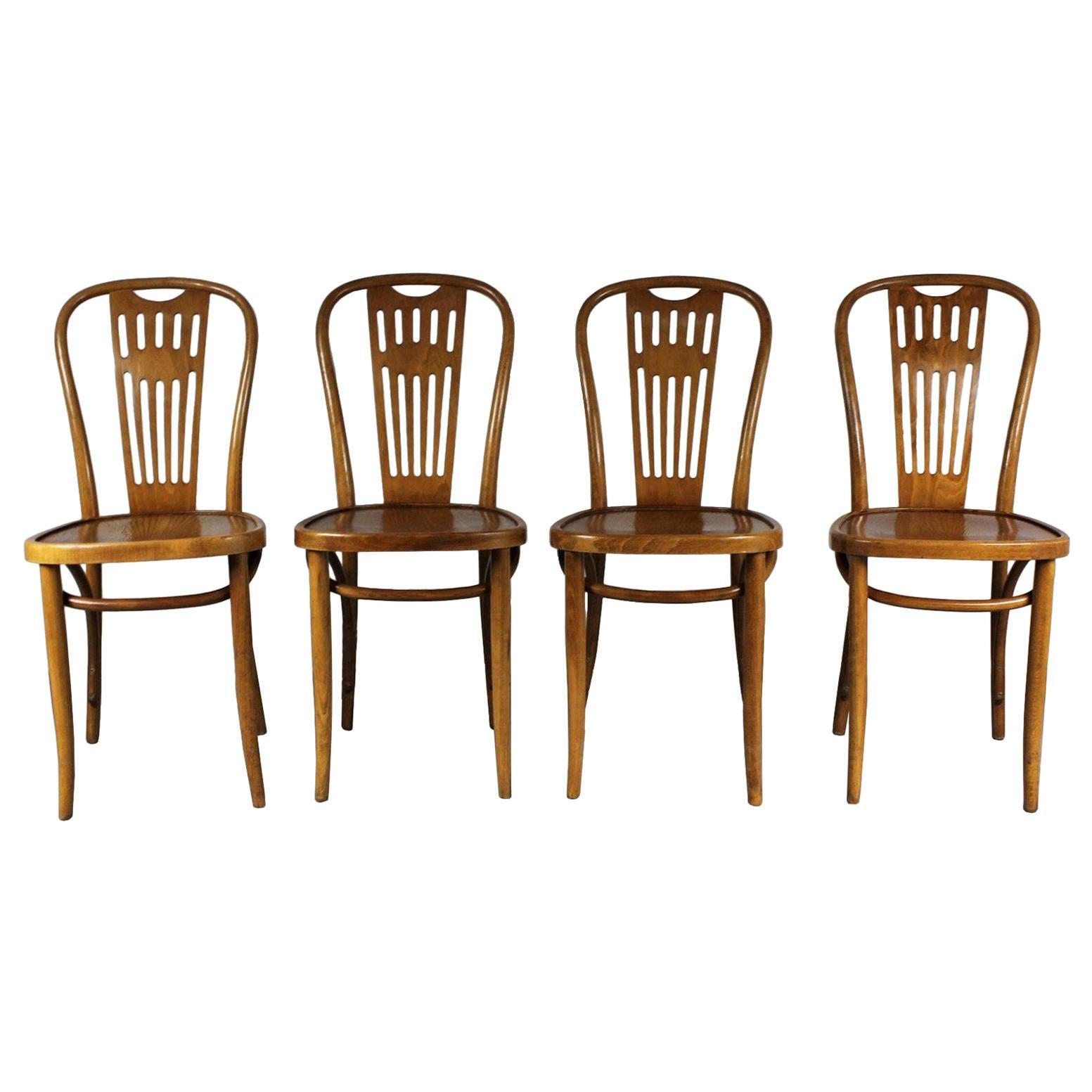 1950s Set of Four Bistro Chairs, Thonet For Sale
