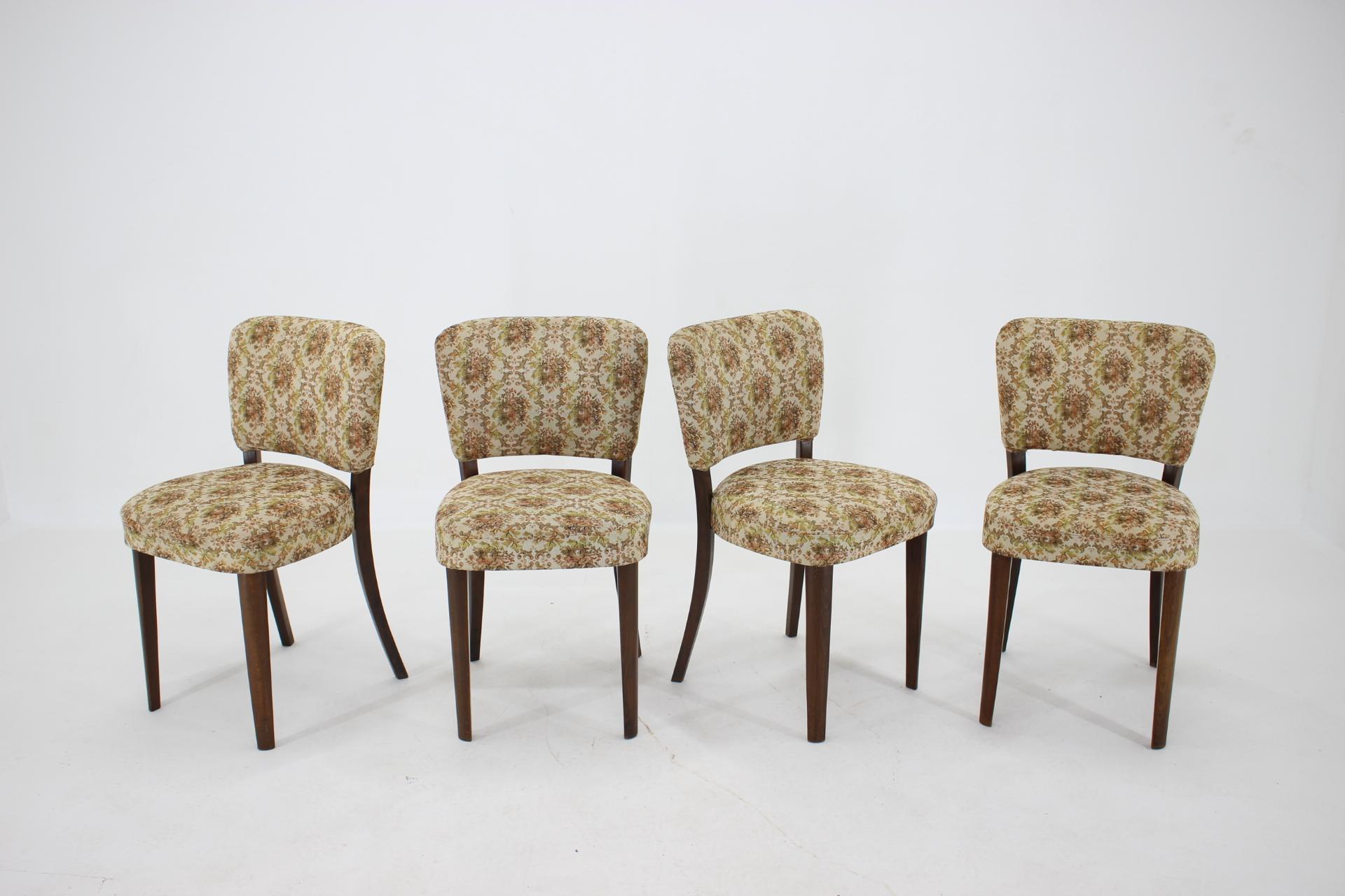 Mid-Century Modern 1950s Set of Four Dining Chairs, Czechoslovakia