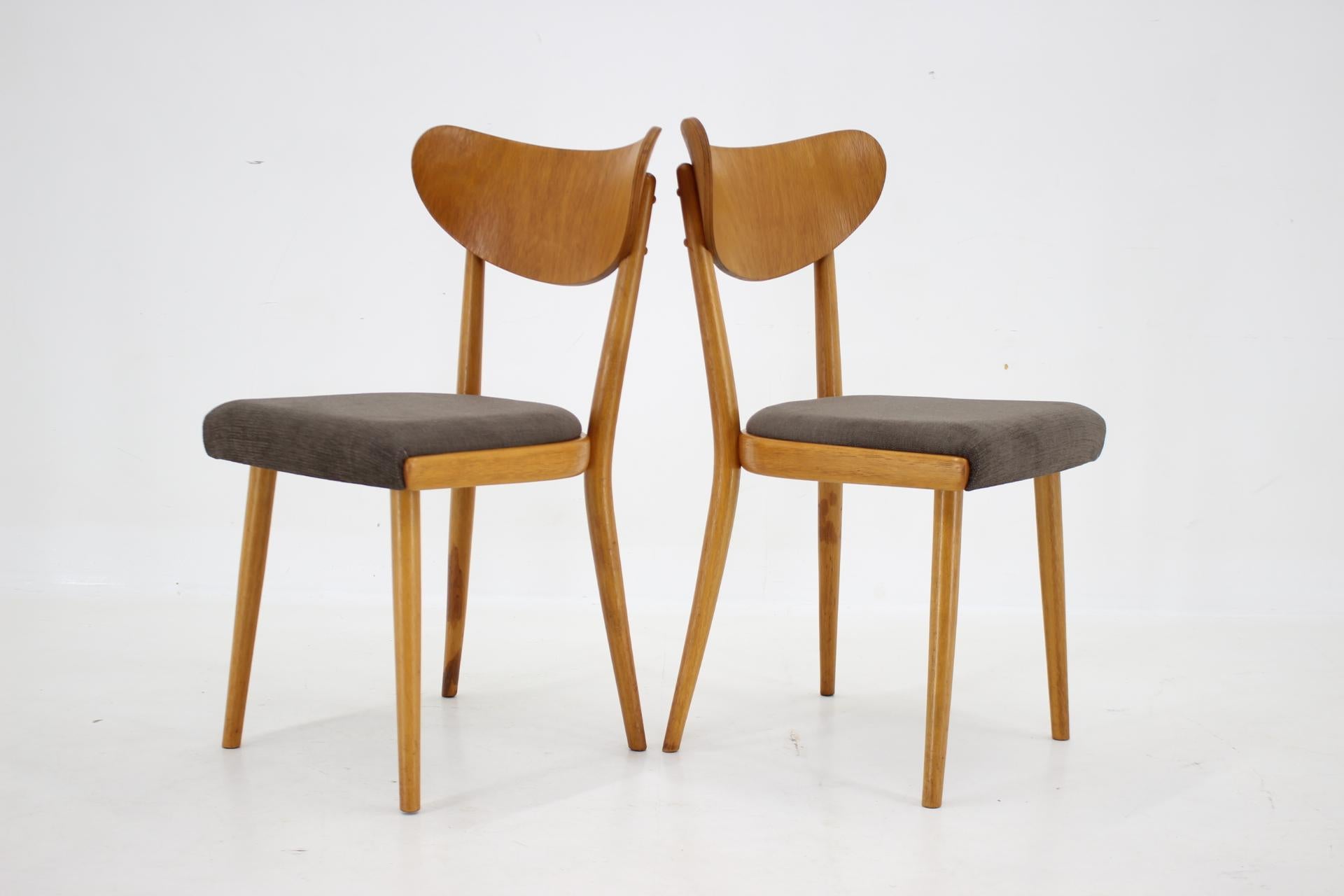 Mid-Century Modern 1950s Set of Four Dining Chairs, Czechoslovakia For Sale