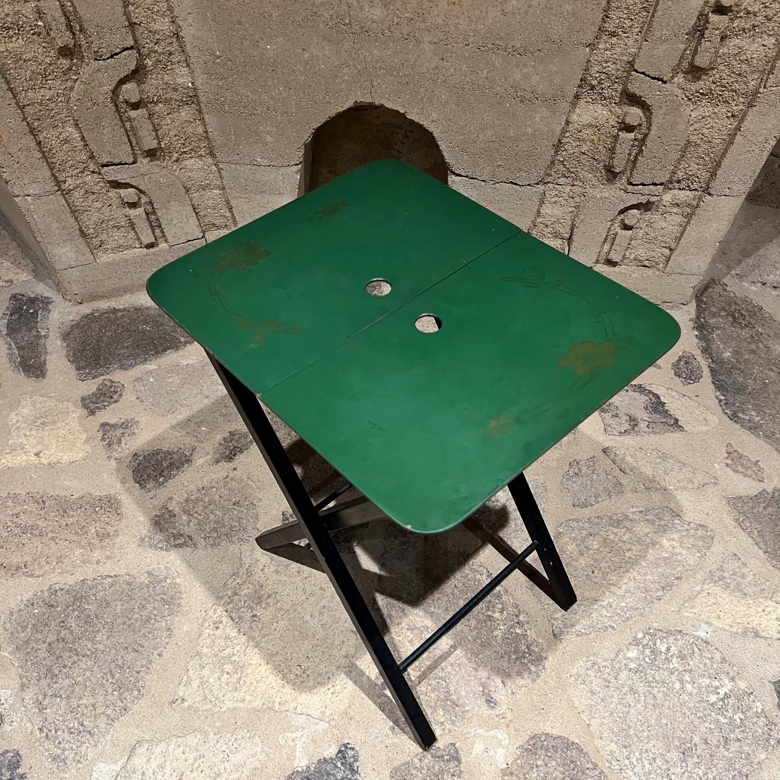 American 1950s Woodcraft  Hostette Four Folding Serve Tables Green Black For Sale