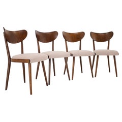 1950s Set of Four Restored Beech Dining Chairs, Czechoslovakia
