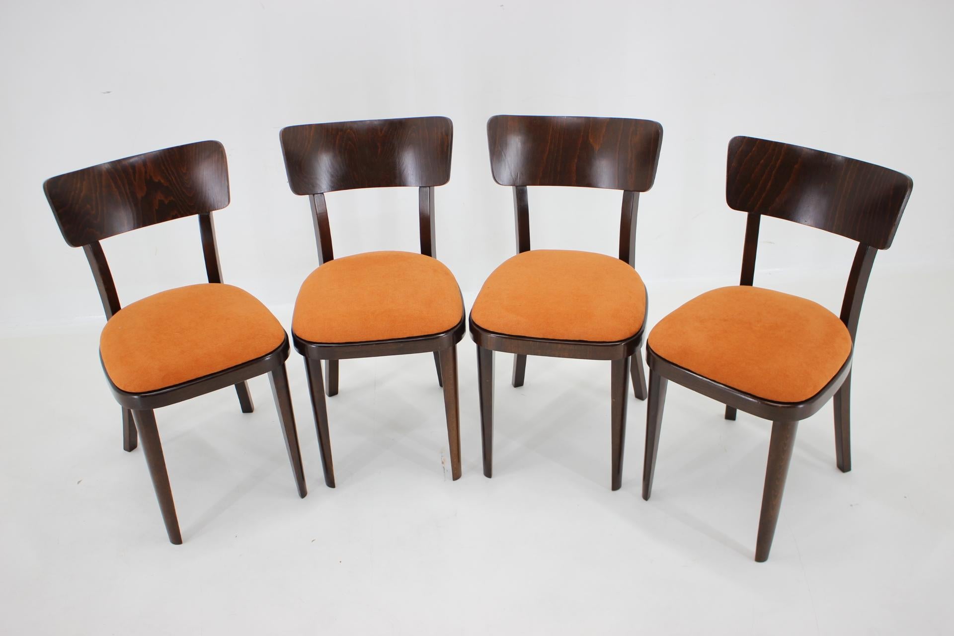 Mid-Century Modern 1950s Set of Four Restored Dining Chairs, Czechoslovakia For Sale