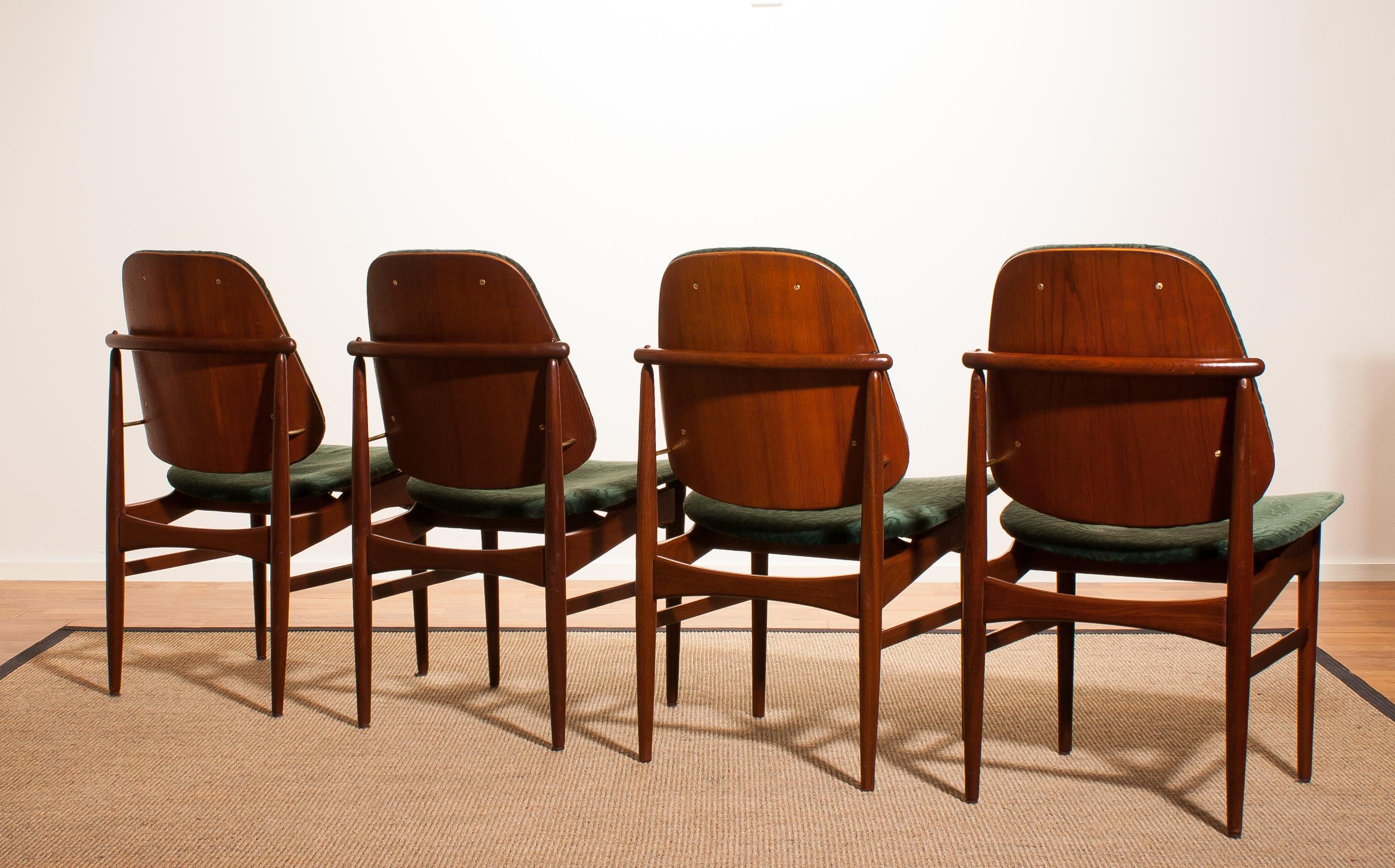Mid-20th Century 1950s, Set of Four Teak Dining Chairs by Arne Hovmand-Olsen & Jutex