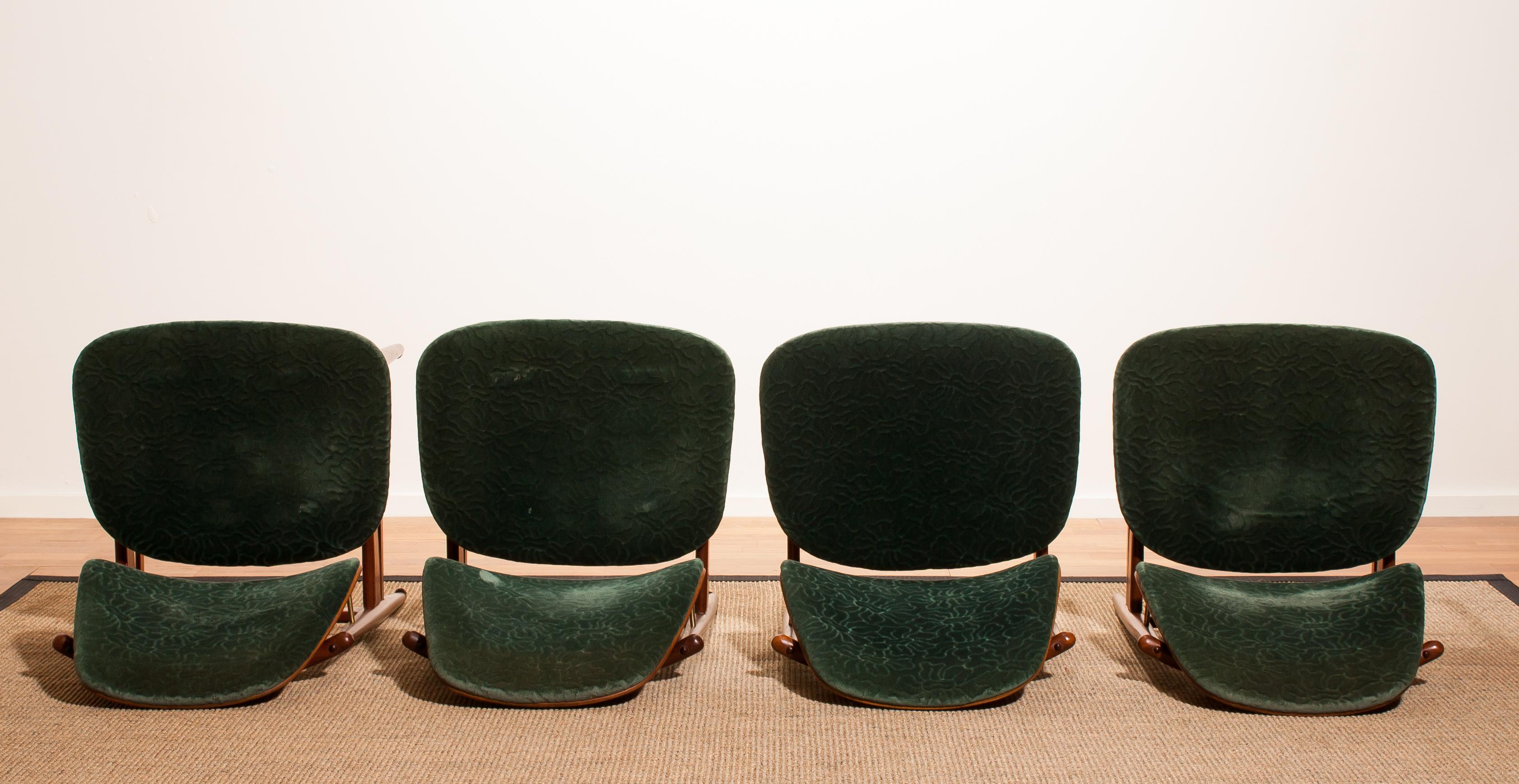 Velvet 1950s, Set of Four Teak Dining Chairs by Arne Hovmand-Olsen & Jutex