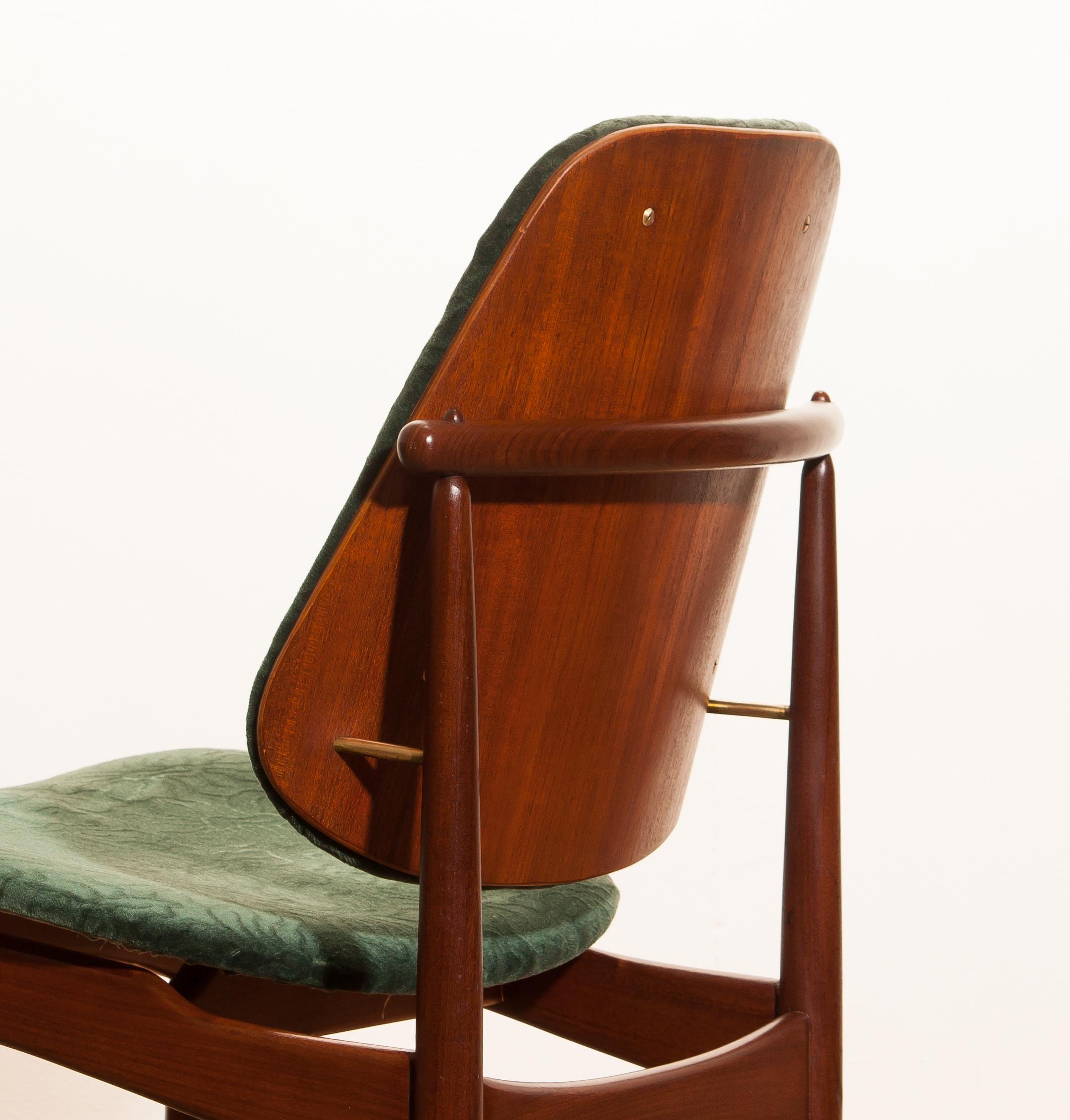 Velvet 1950s, Set of Four Teak Dining Chairs by Arne Hovmand-Olsen & Jutex