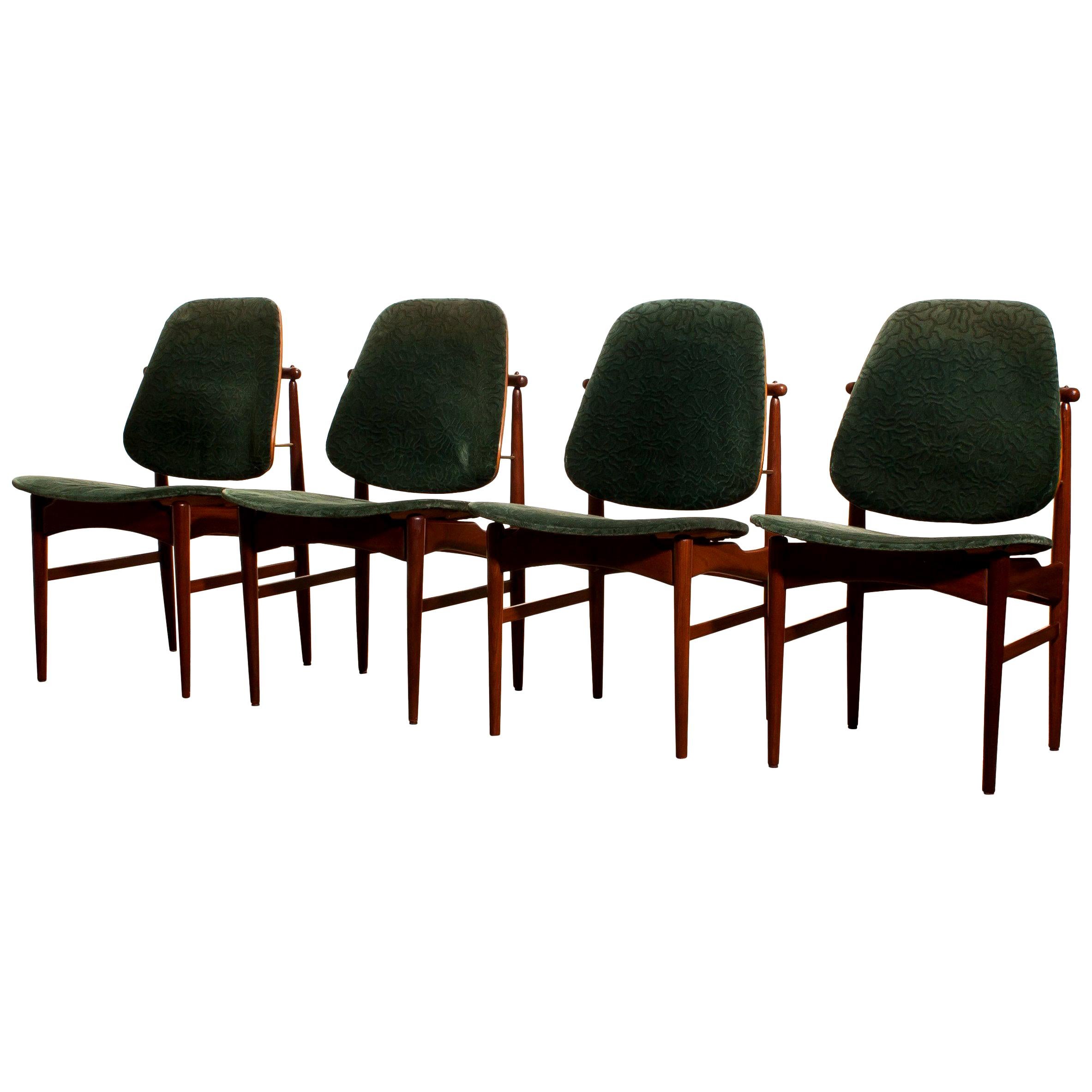 Beautiful set of four Arne Vodder design armchairs made by France & Daverkosen, Denmark.
The (original) fabric needs to be replaced!
These chairs sit extremely comfortable and are beautifully finished with beautiful bronze details.
The teak