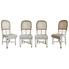 1950s Set of Four Wicker and Lacquered Wood Chairs