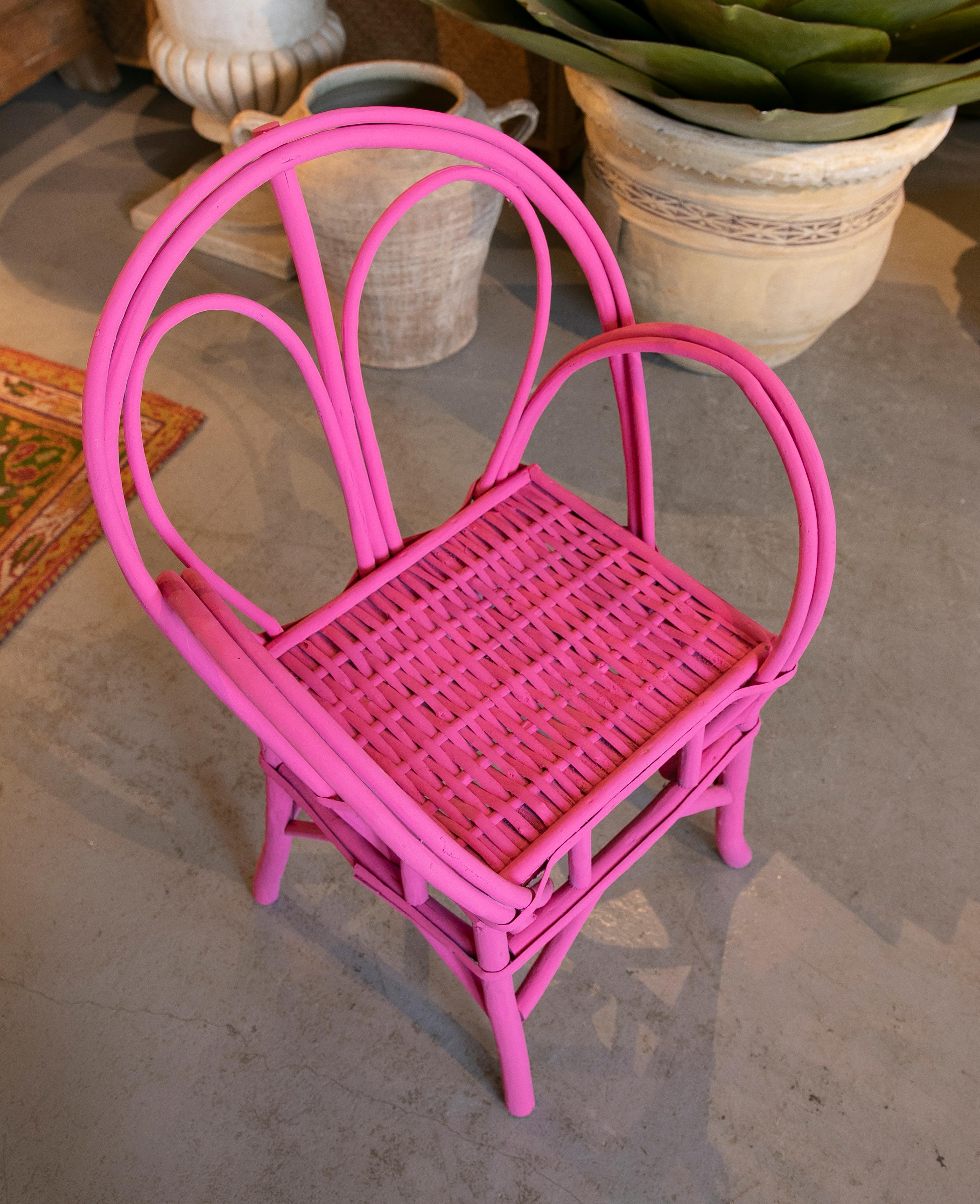 1950s Set of Four Wooden Chairs Painted in Pink For Sale 9
